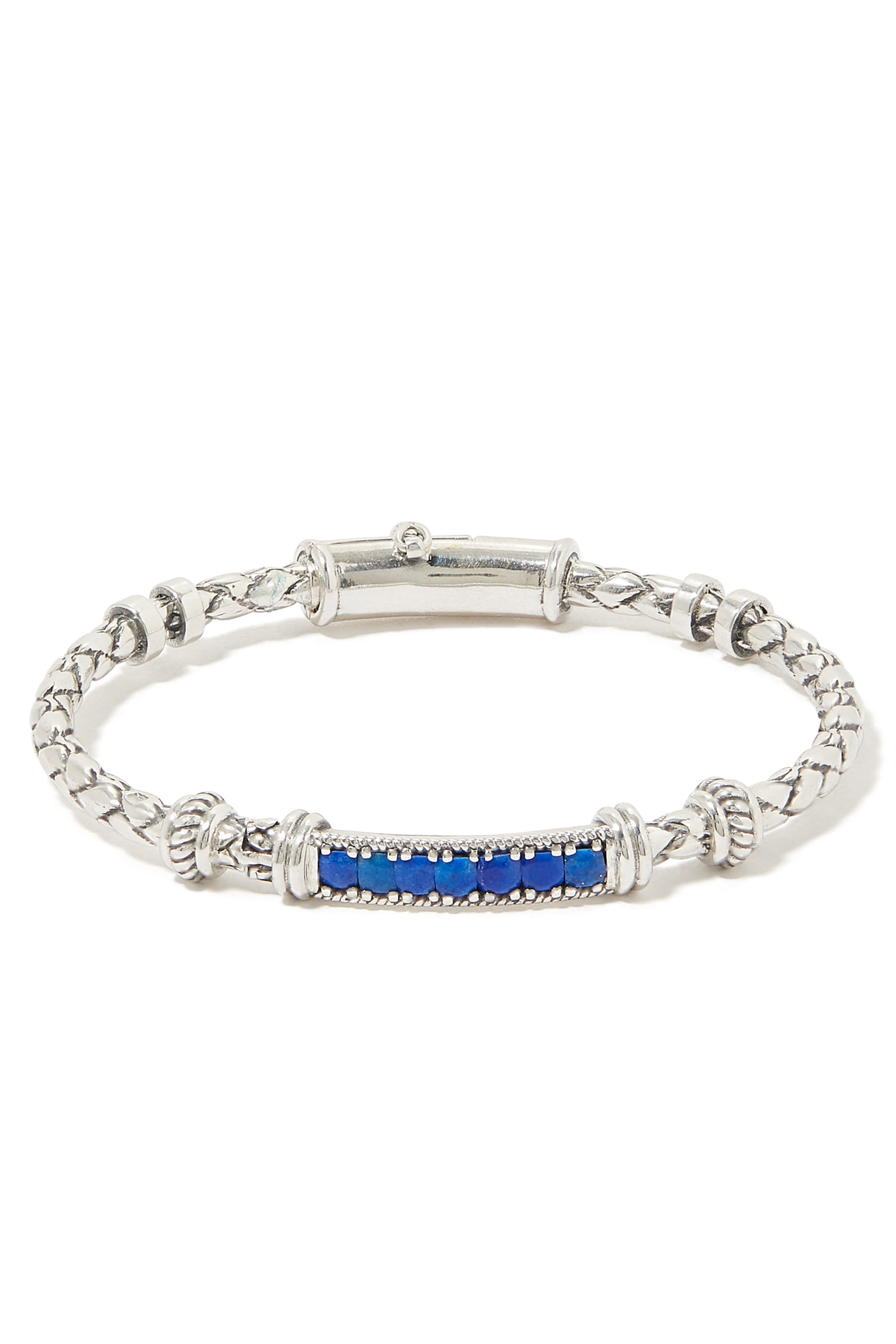 سوار منفرد مجدول مرصع باللازورد، فضة