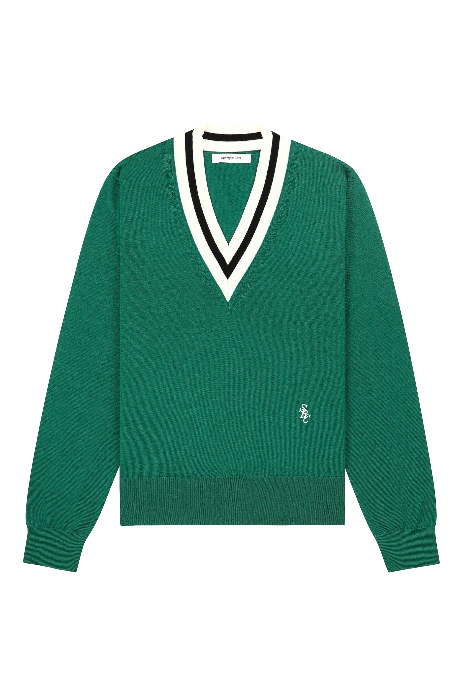 كنزة بتصميم بسيط بياقة V وشعار الماركة