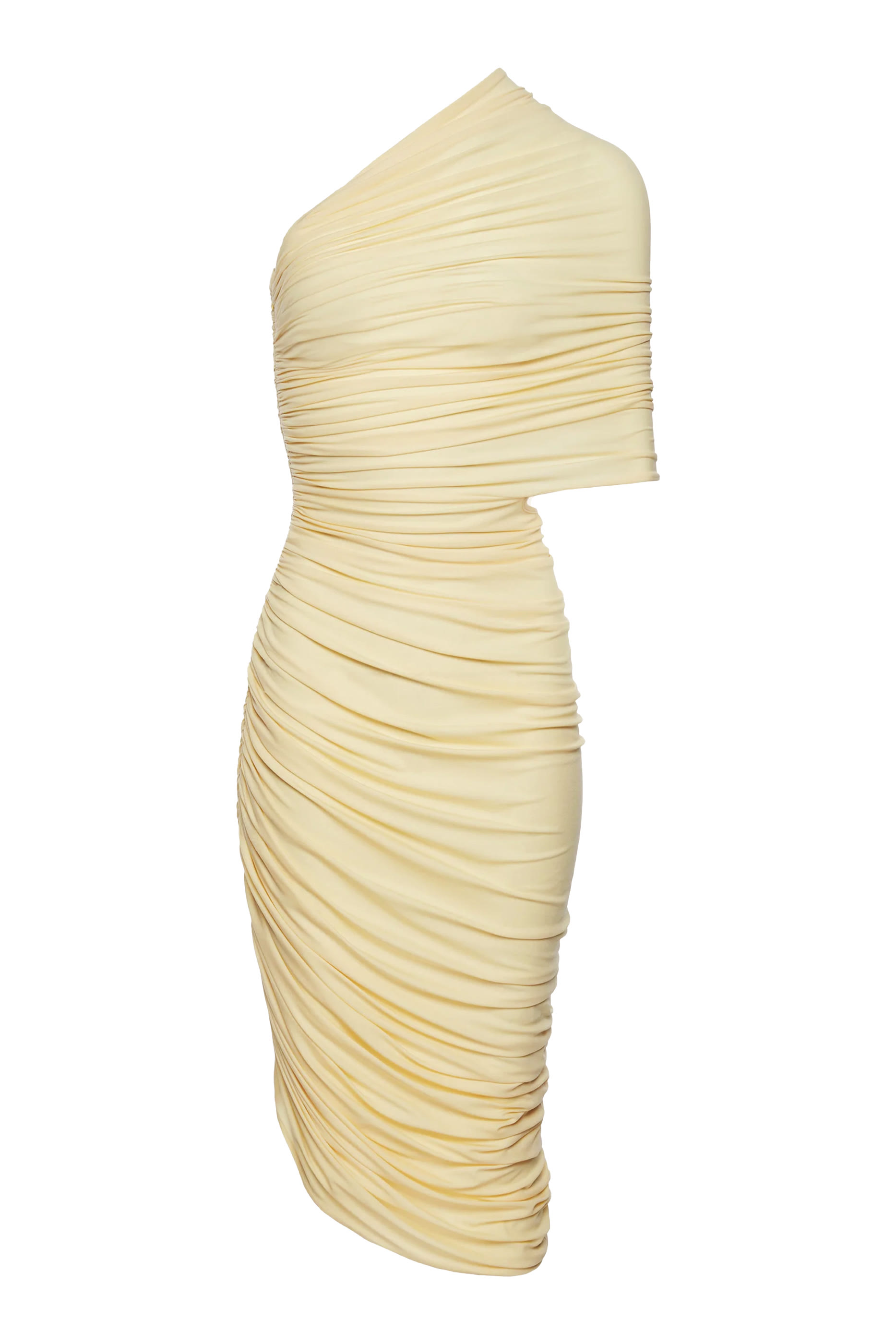 فستان درابيه متوسط الطول بأكتاف مكشوفة 