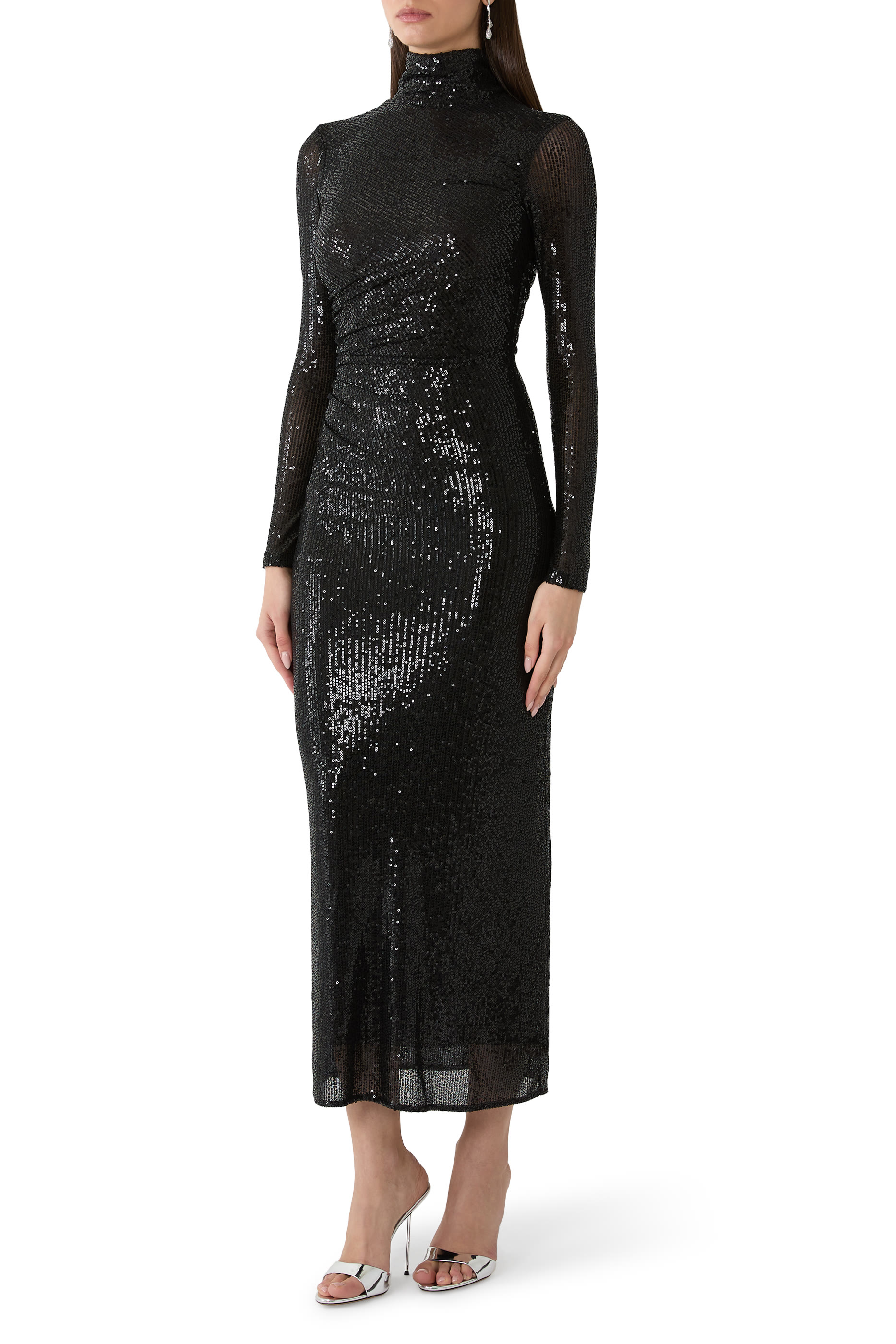 فستان سهرة ماليا بطول الكاحل بياقة عالية