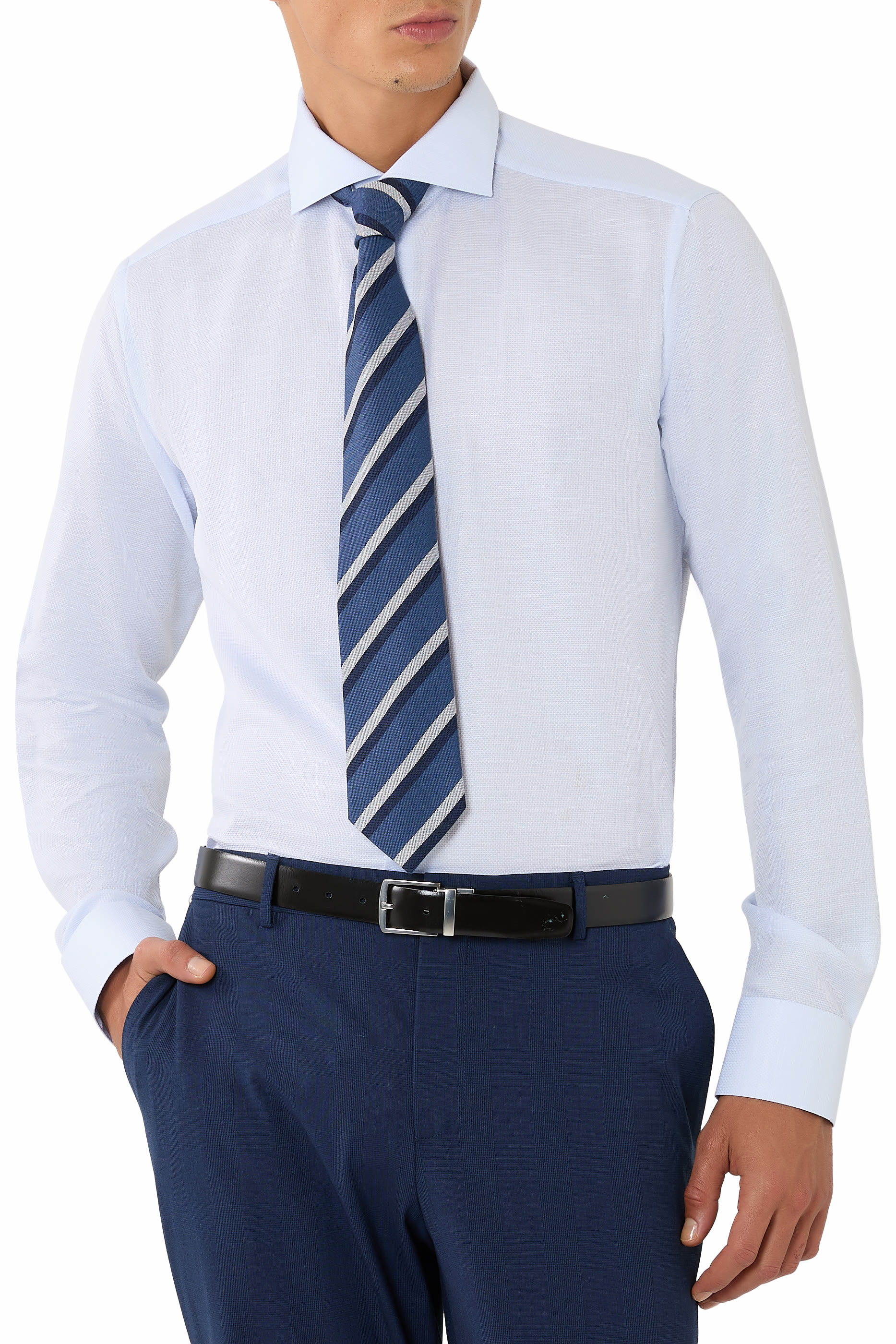 ربطة عنق بنقشة مخططة منسوجة حرير