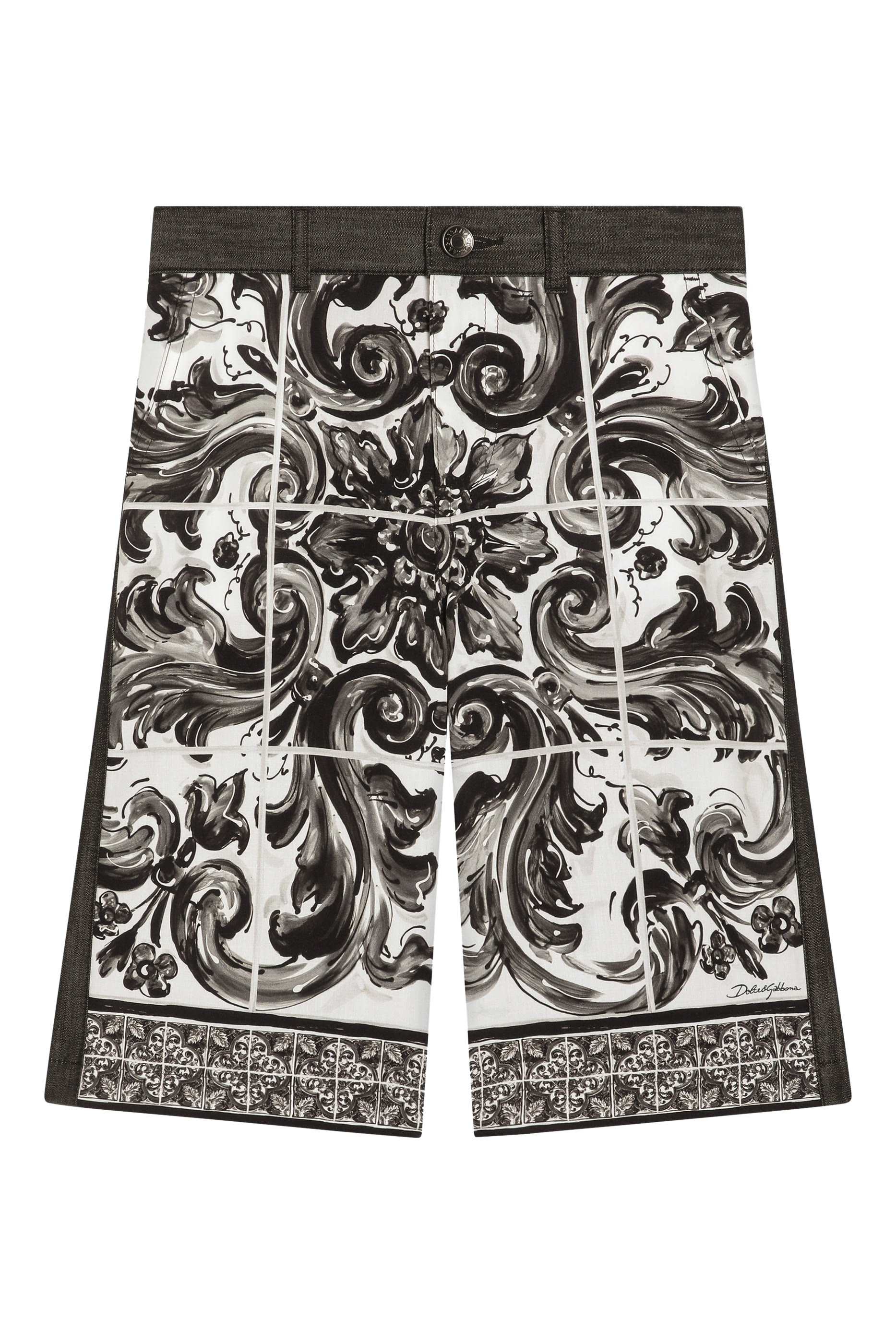 شورت برمودا دنيم بنقشة مايوليكا للأطفال