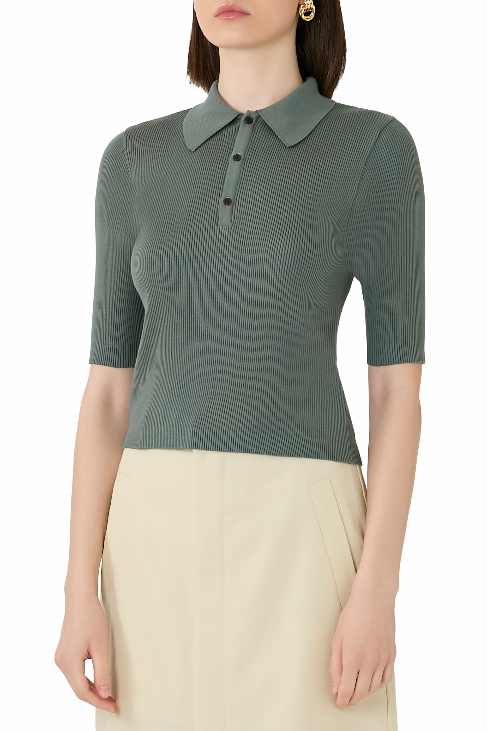 قميص بولو نسيج قطن مضلع خفيف الوزن