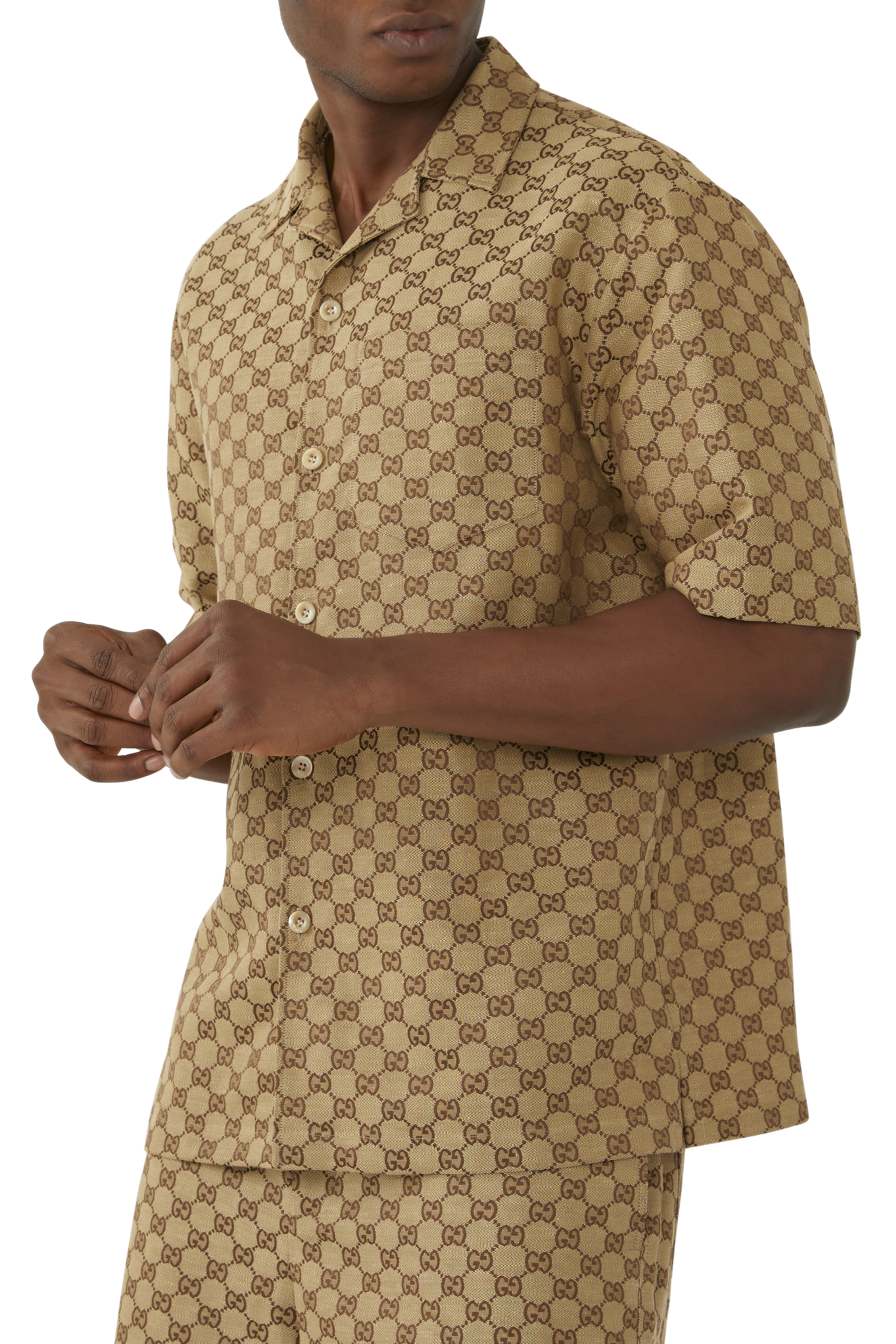 قميص  كتان بنقشة سوبريم بحرفي شعار الماركة