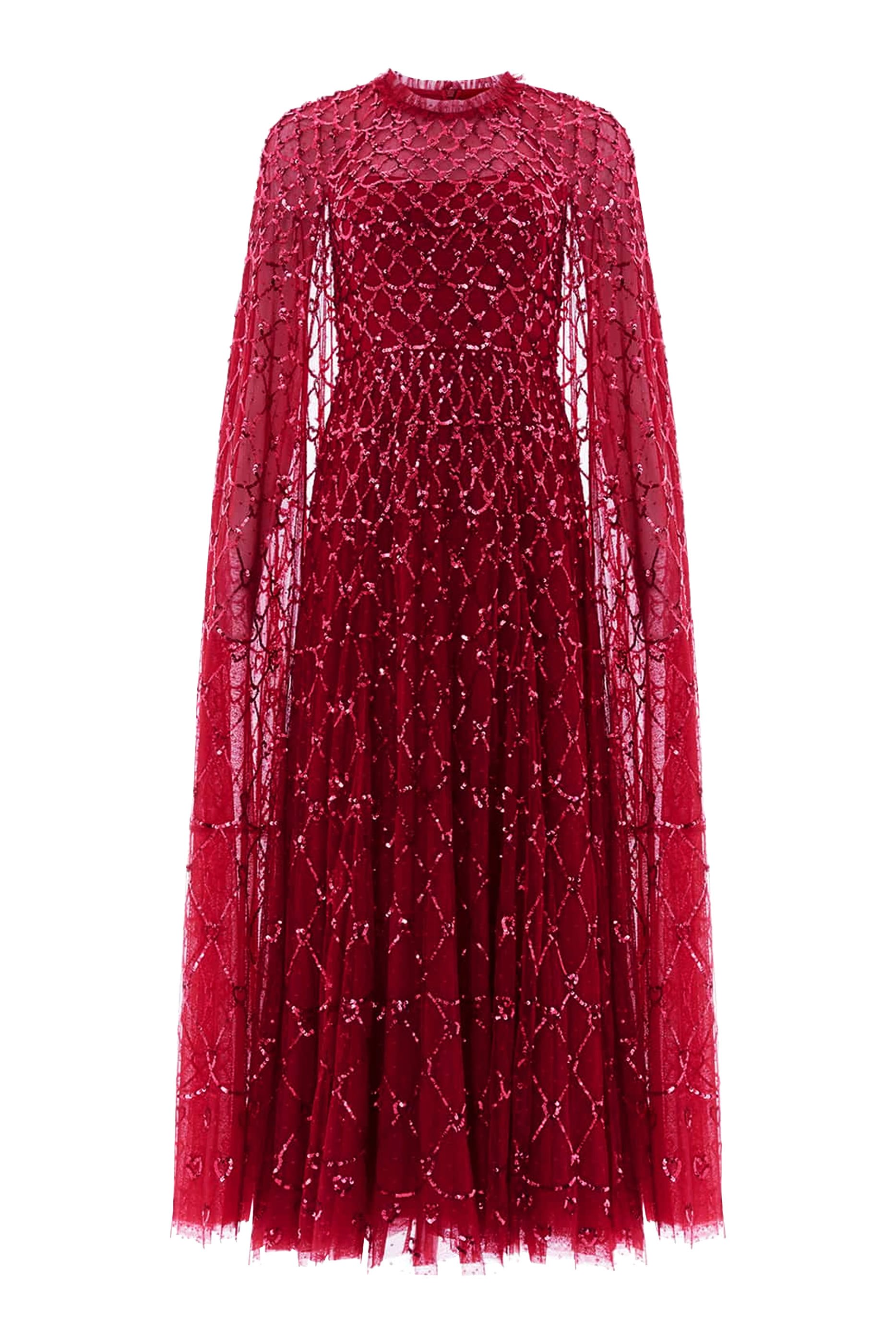 فستان سهرة بطول الكاحل بتصميم شبكي على شكل قلب