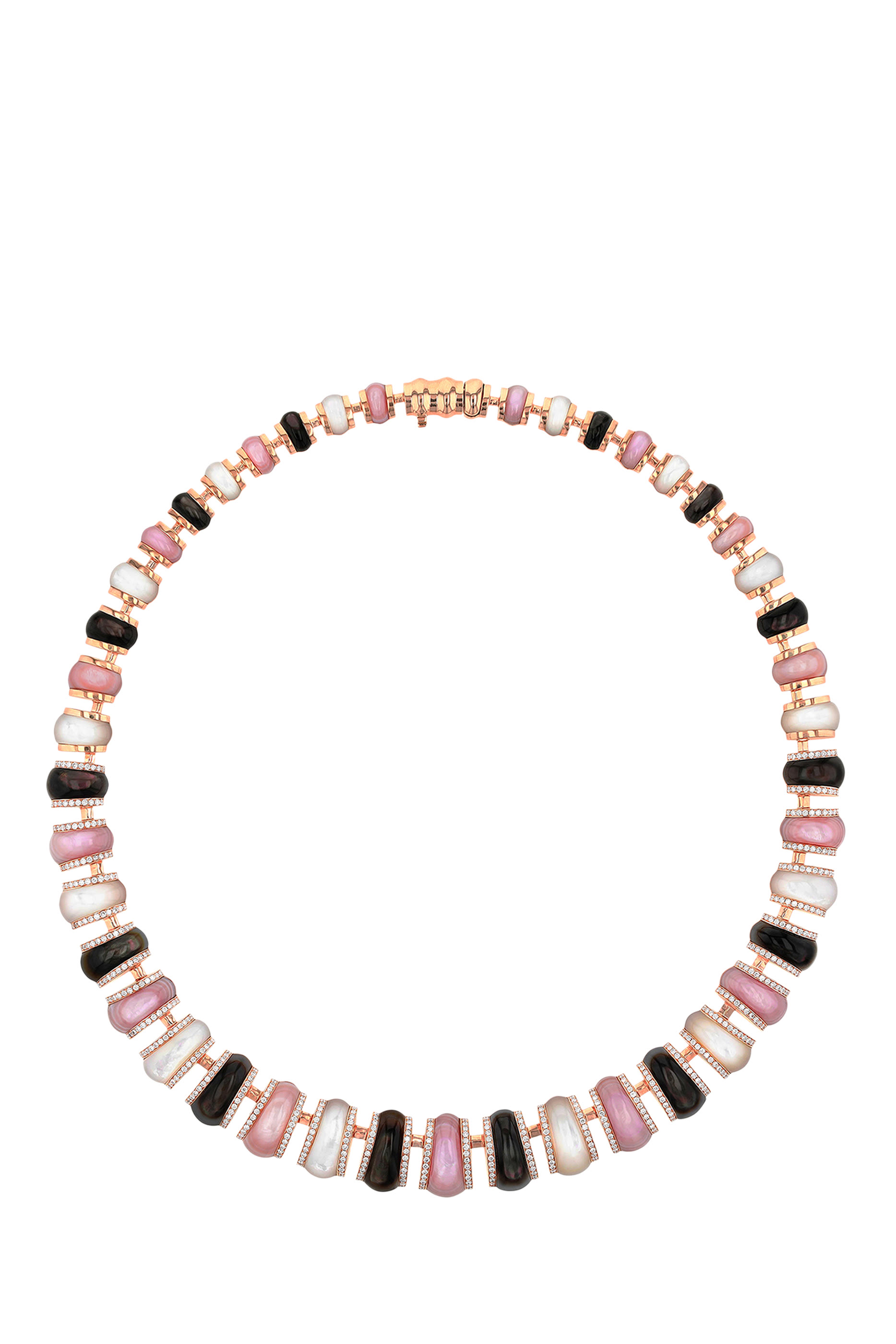 قلادة مالديفين مرصعة بالماس وعرق اللؤلؤ ذهب وردي عيار 18