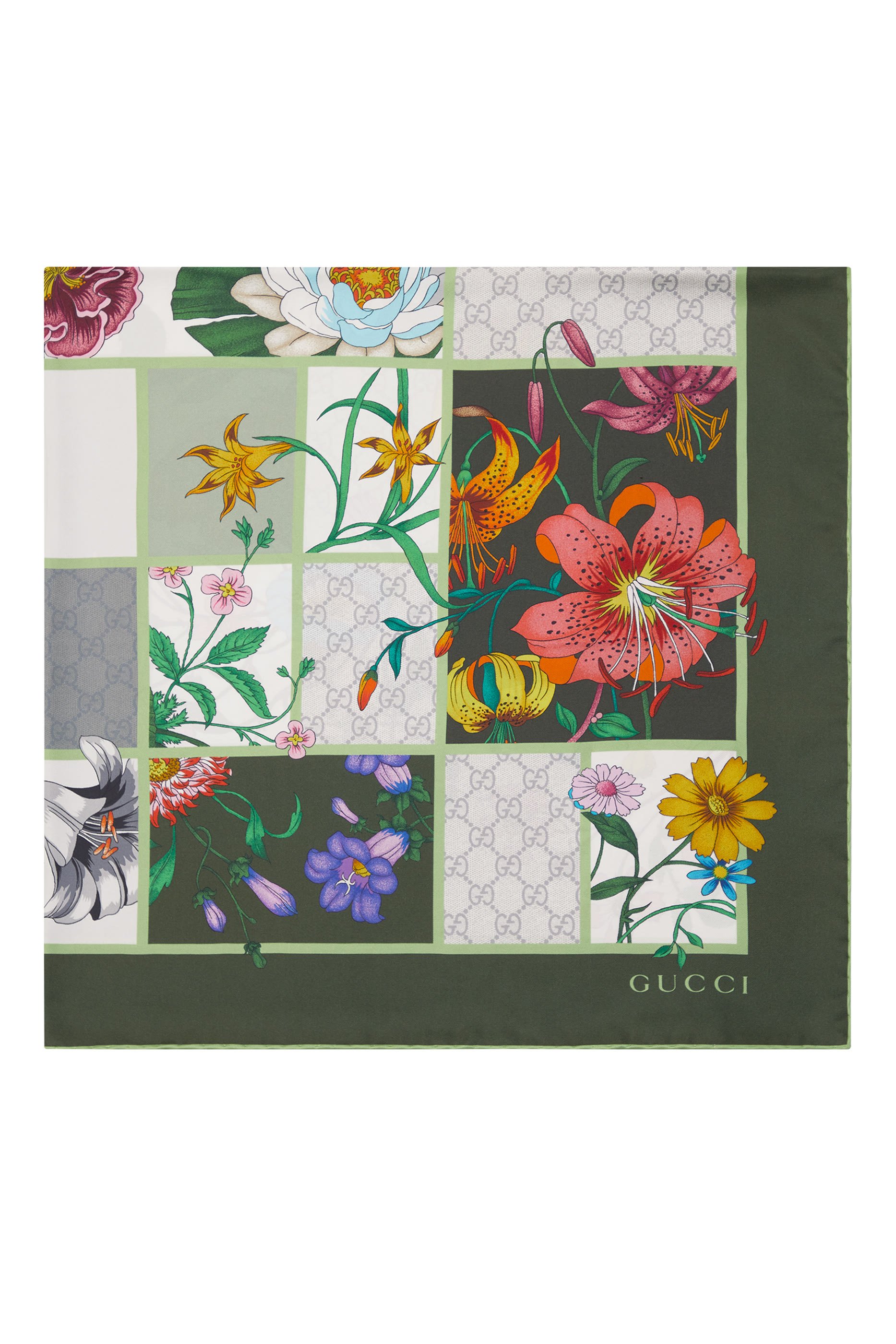 وشاح مربع بطبعات حرير تويل 