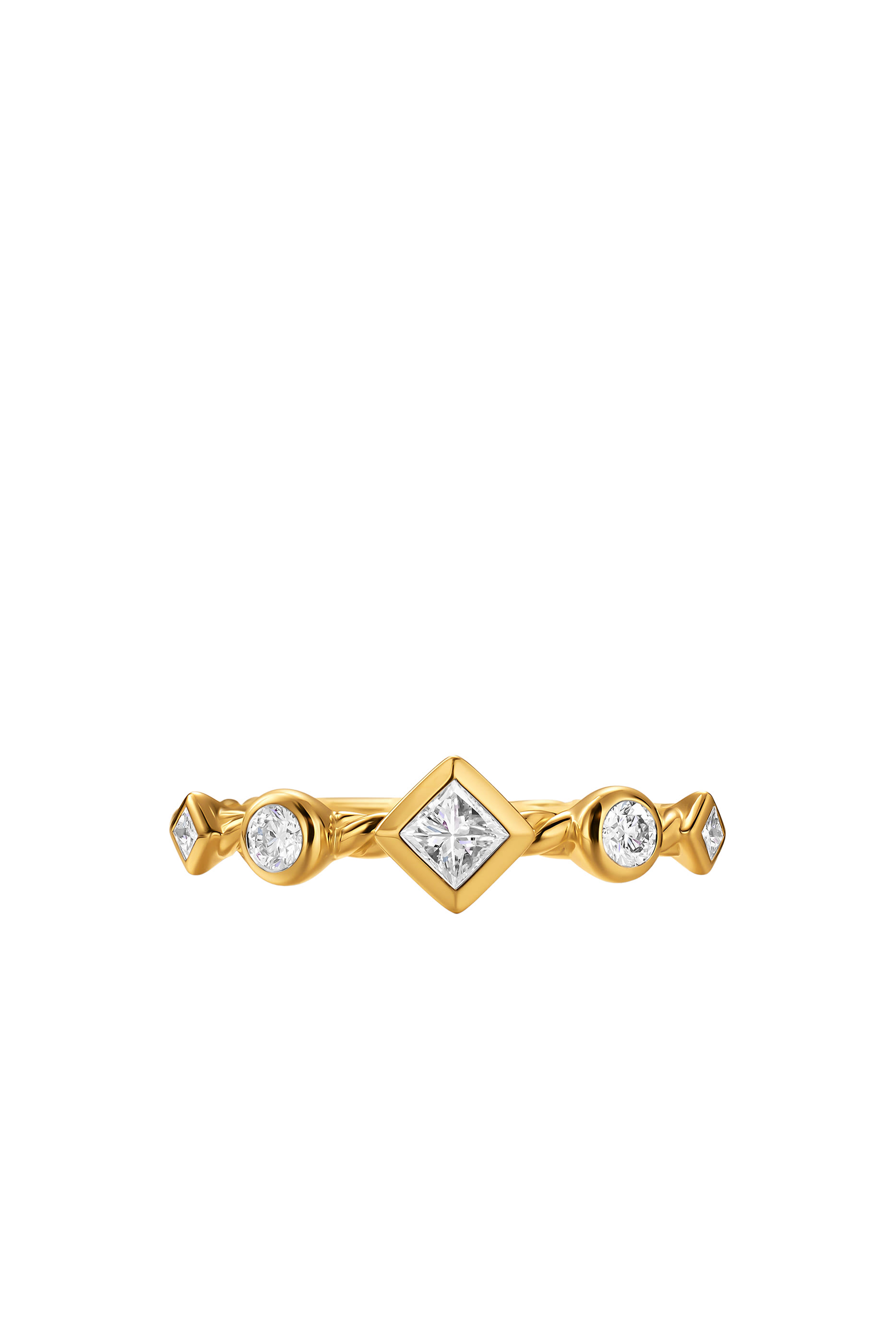 Cable Band Ring, 18K Yellow Gold & Diamonds