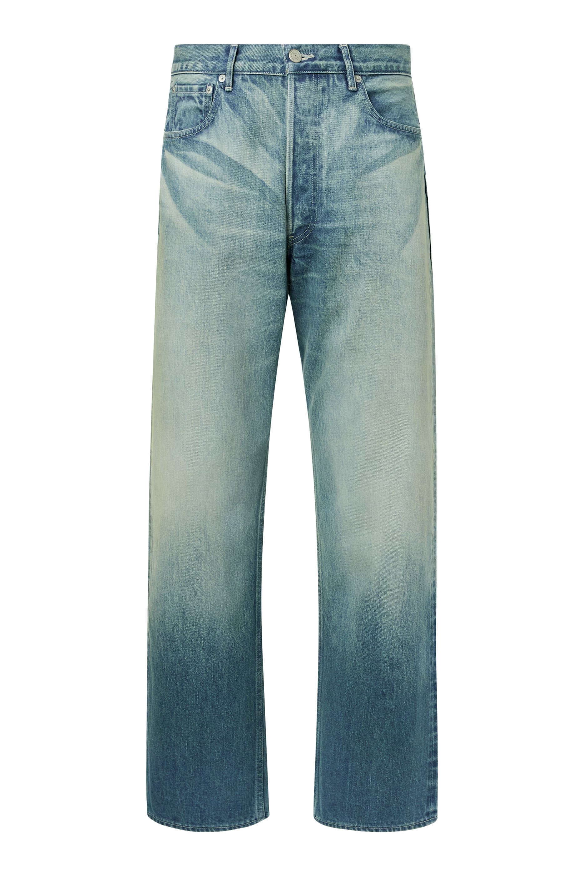 بنطال سيلفيدج بقصة ساق واسعة بلون باهت دنيم ثقيل 