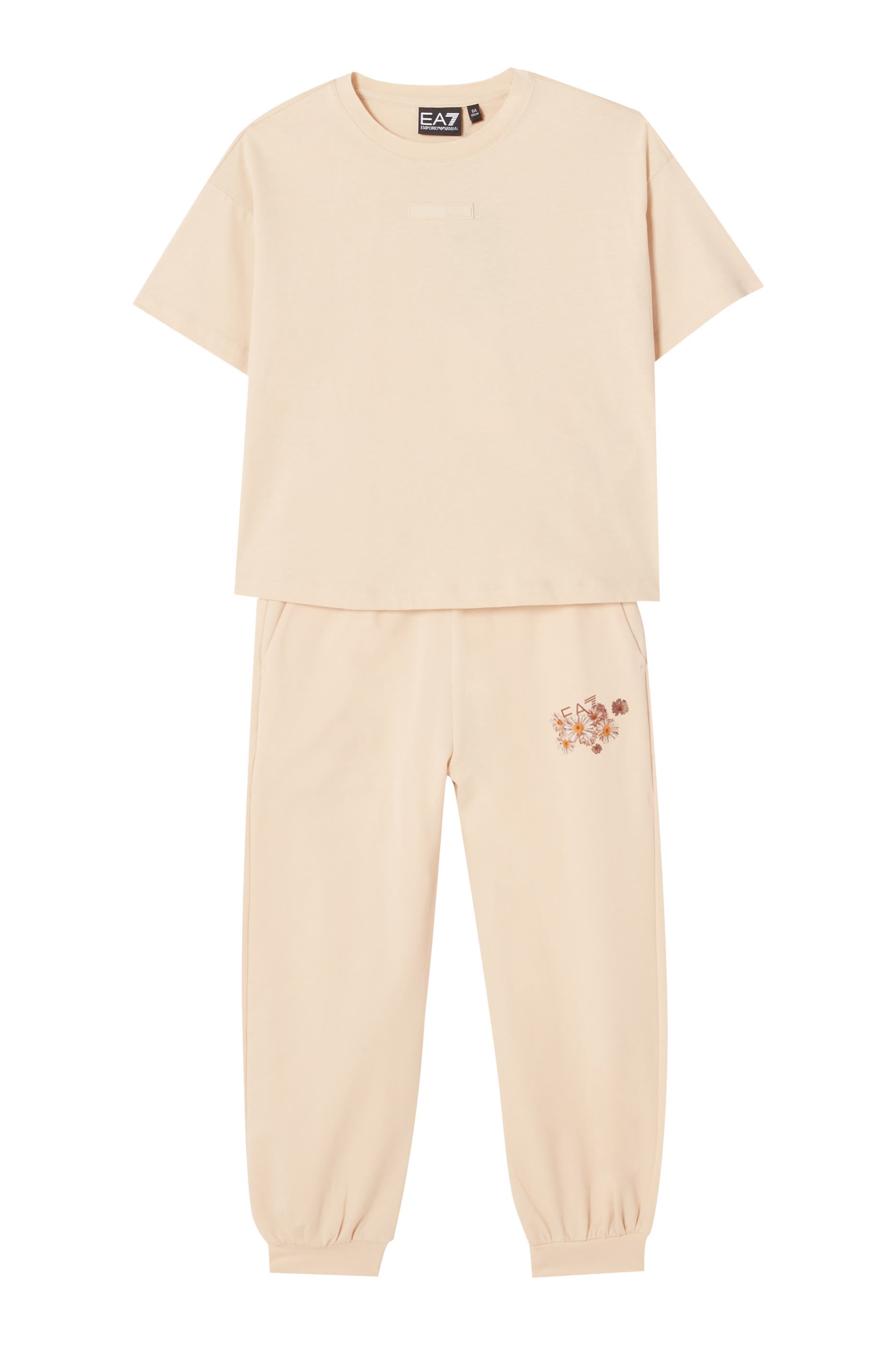 بنطال رياضي بشعار الماركة وزهور للأطفال