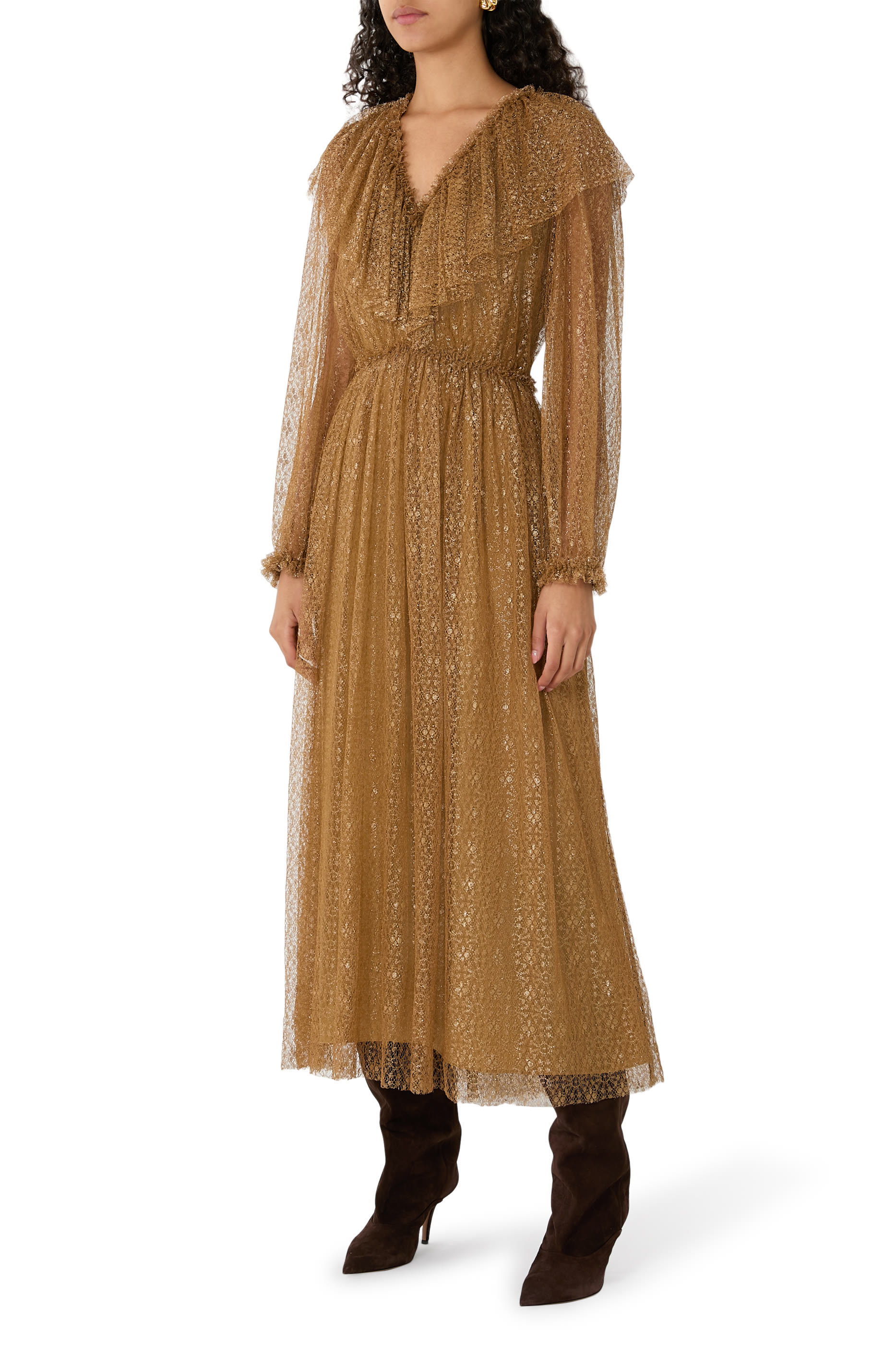 Helena Ruffle Neckline Long Sleeve Dress