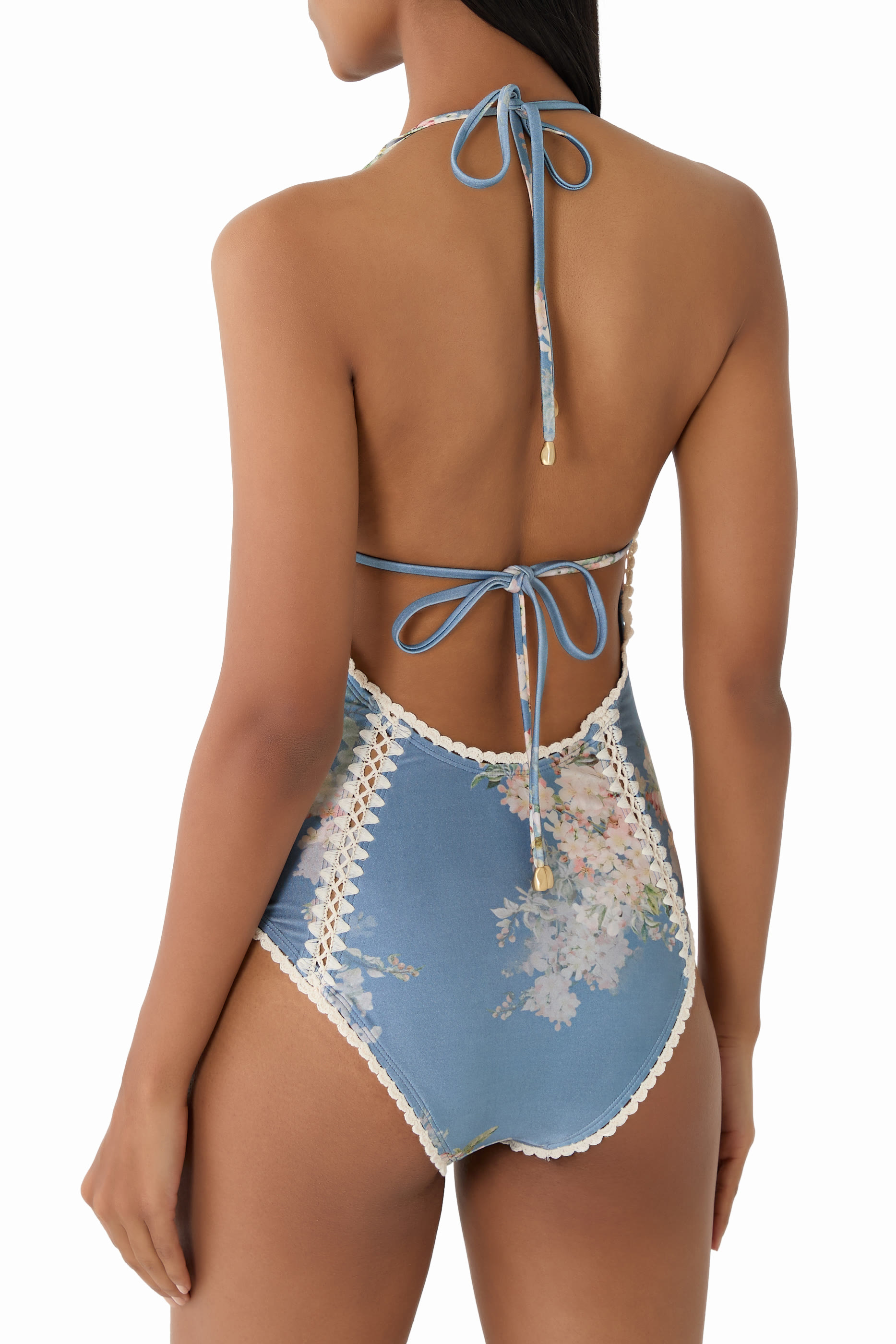 بدلة سباحة كاسكاديان بتصميم قطعة واحدة بحلقة مزينة بكروشيه