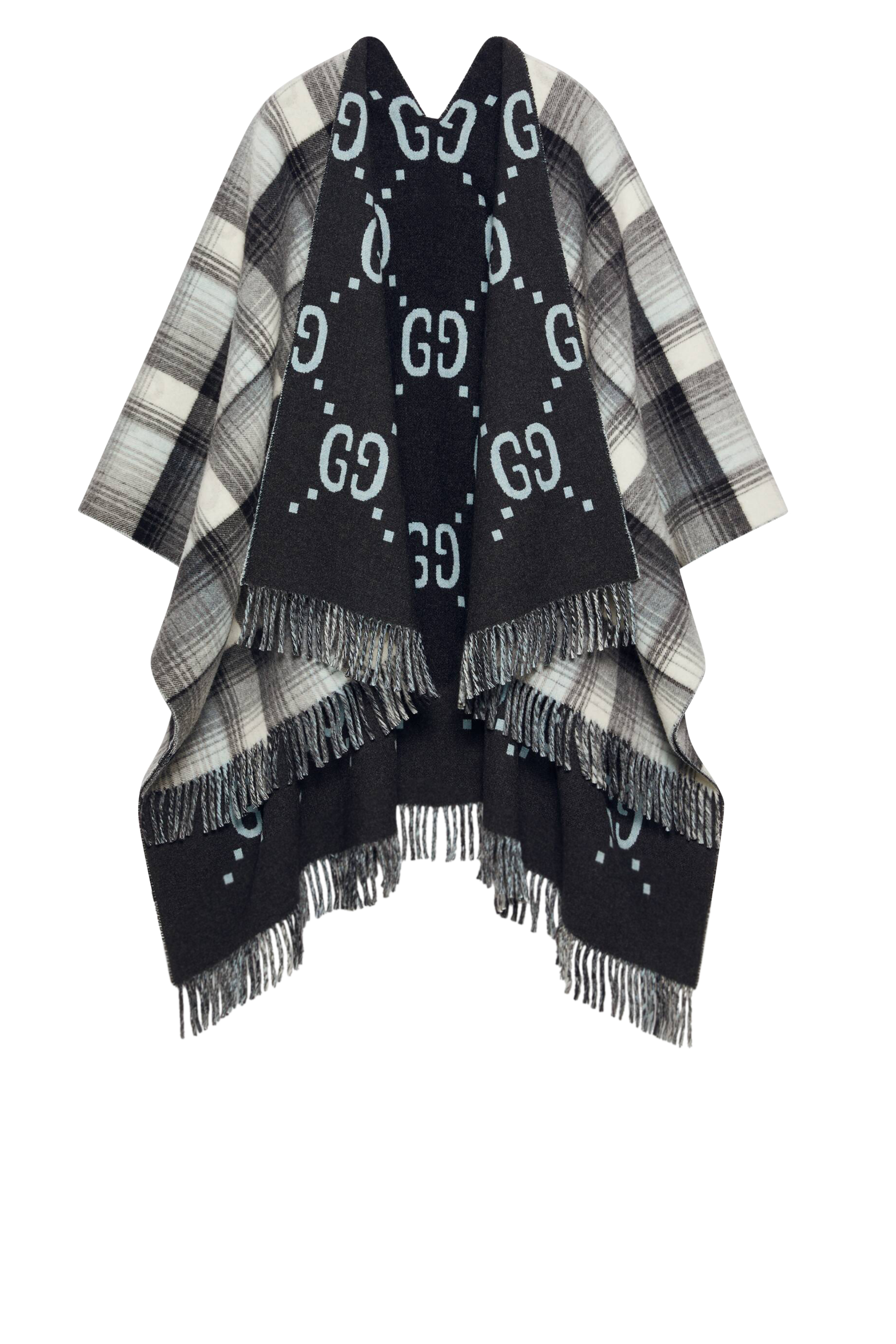 بونشو صوف بوجهين وشعار GG