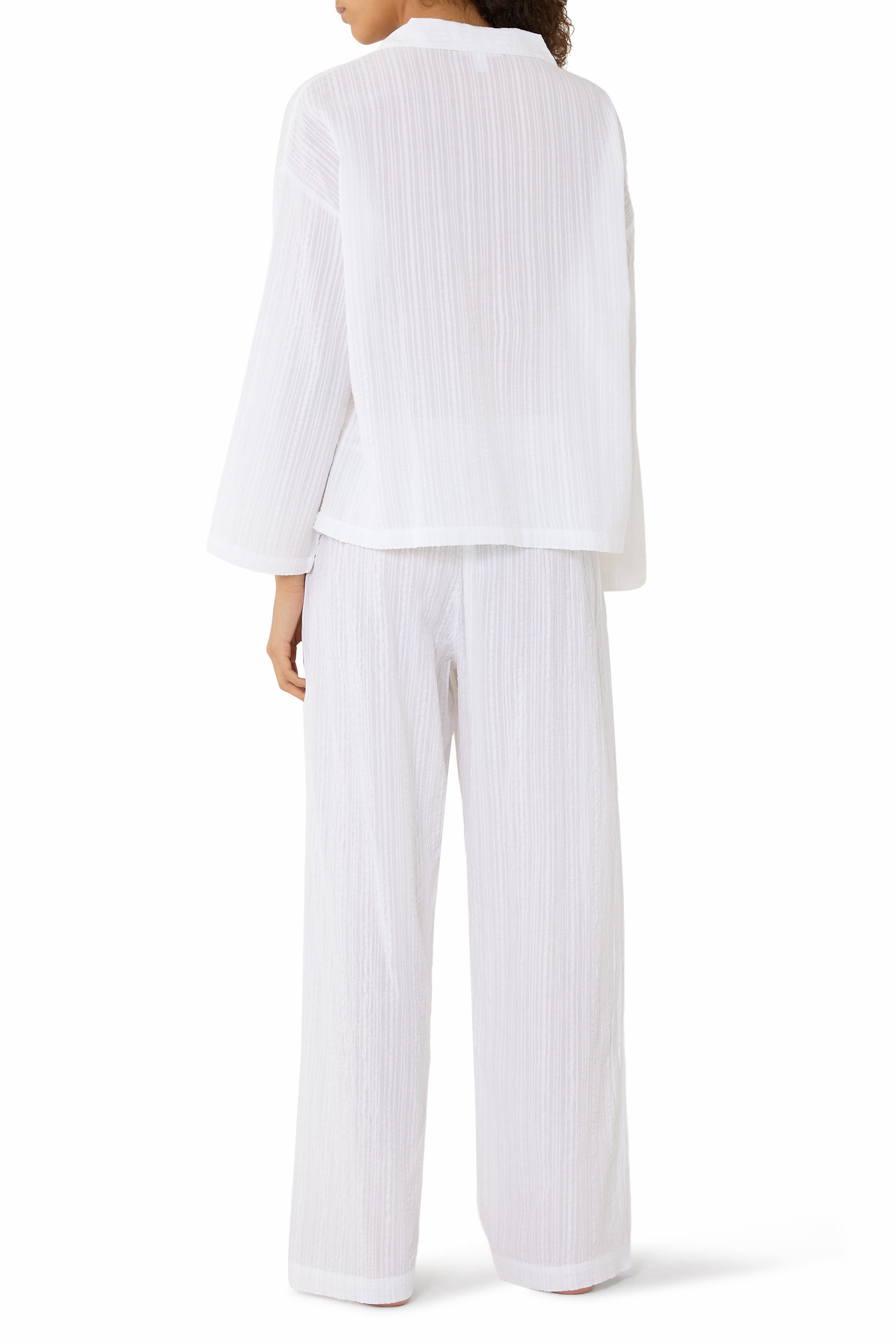 طقم بيجاما بأكتاف منسدلة قطن سيرساكر