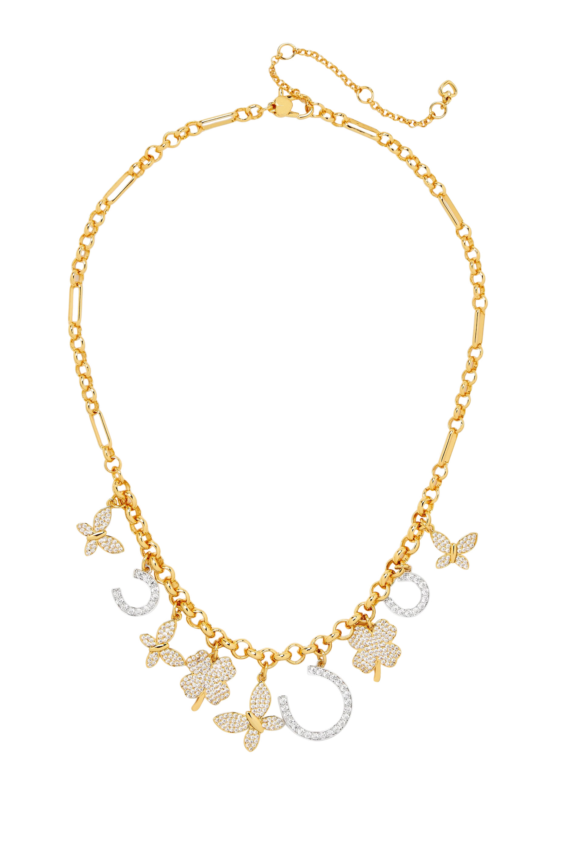 قلادة مزينة بحلي الحظ مرصعة بأحجار زركونيا مكعبة معدن مطلي