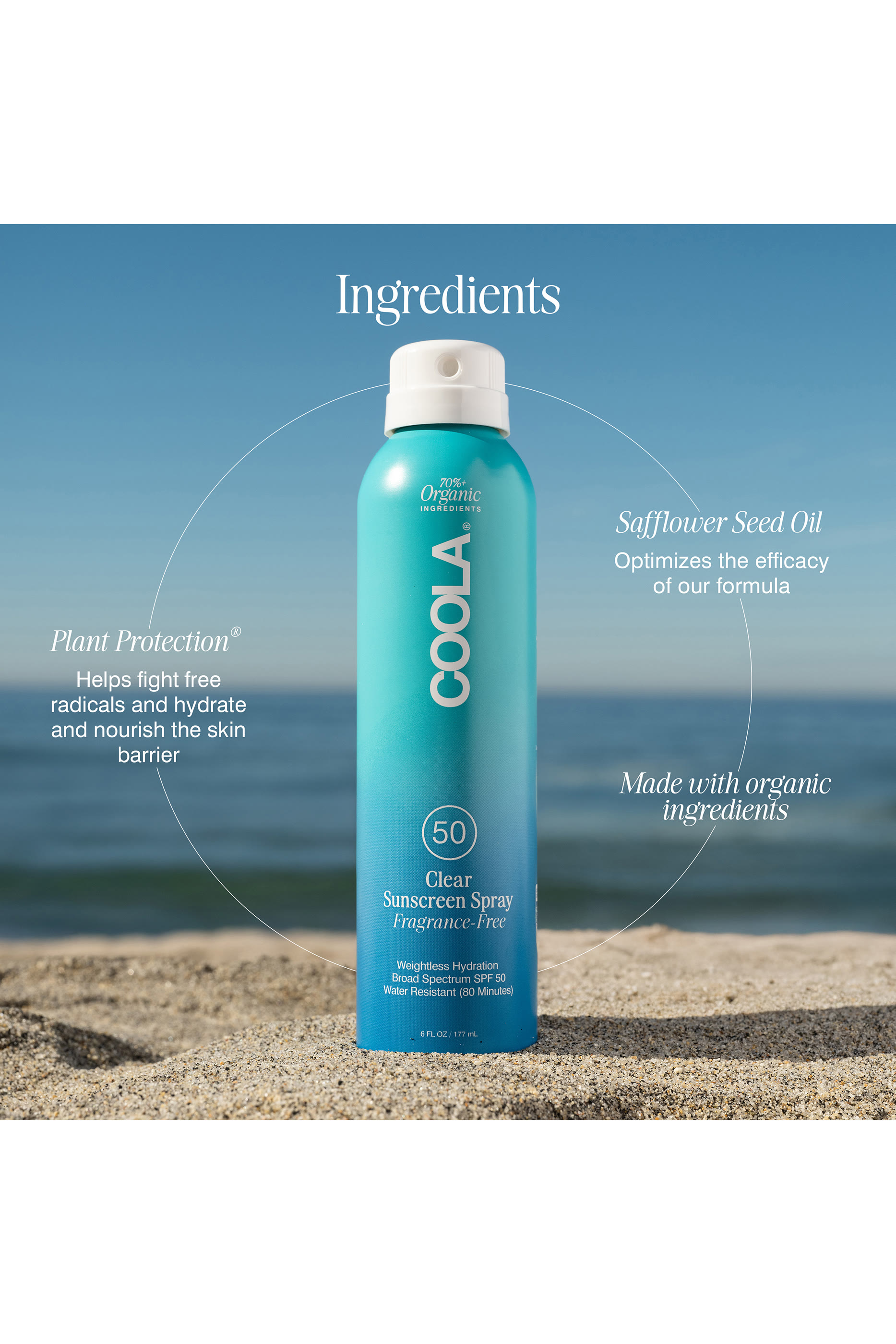 بخاخ كلاسيك عضوي لحماية الجسم من الشمس مع عامل الحماية SPF50 خالٍ من العطور