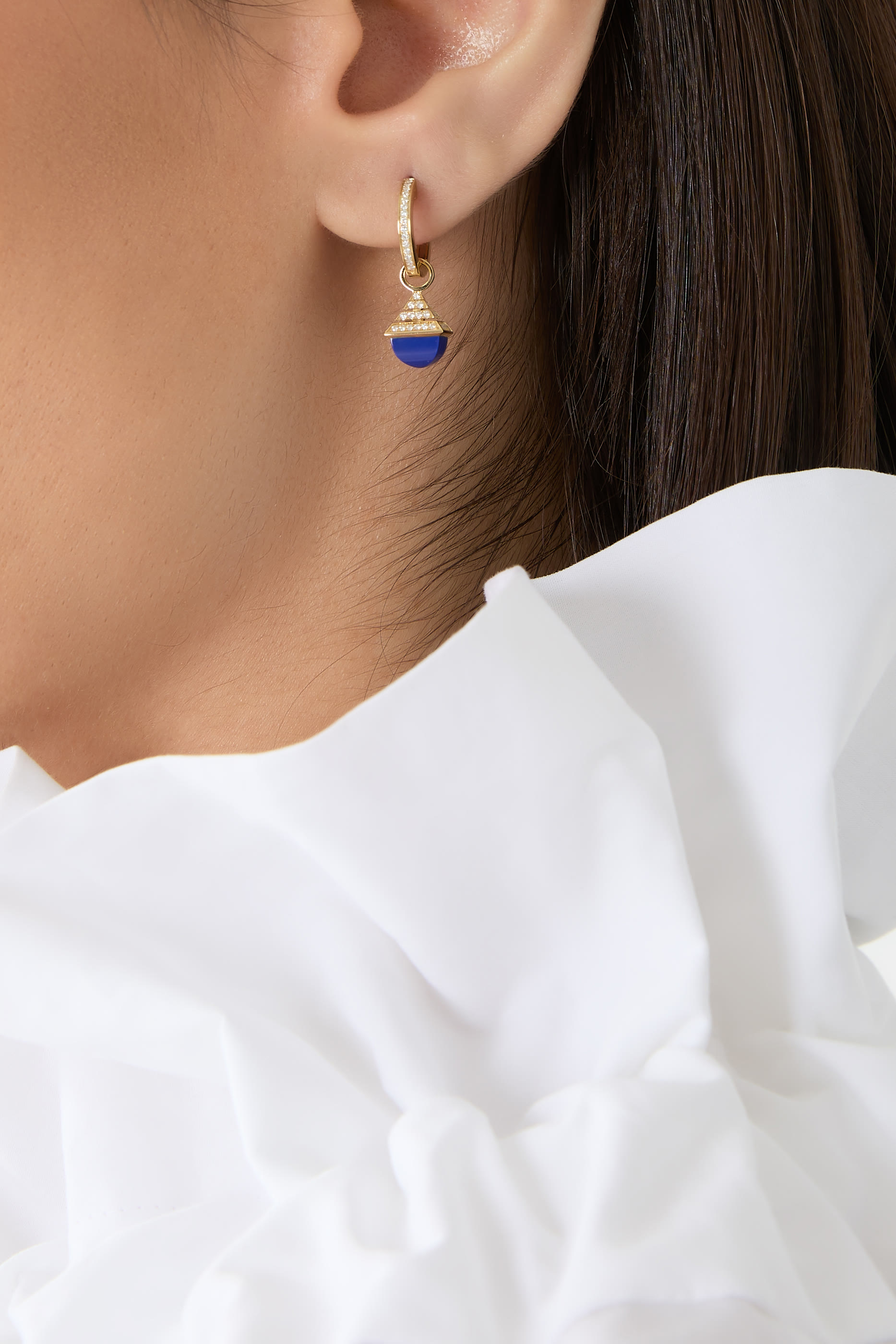 أقراط كليو ريف مرصعة بماس ولازورد ذهب أصفر عيار 18