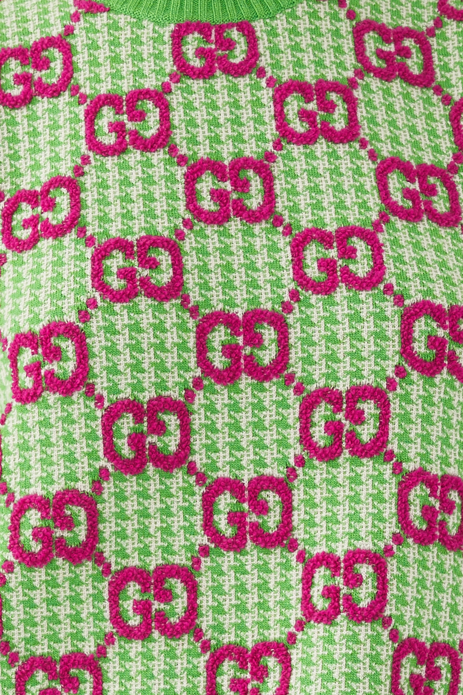 فستان صوف بنقشة هاوندزتوث وشعار GG