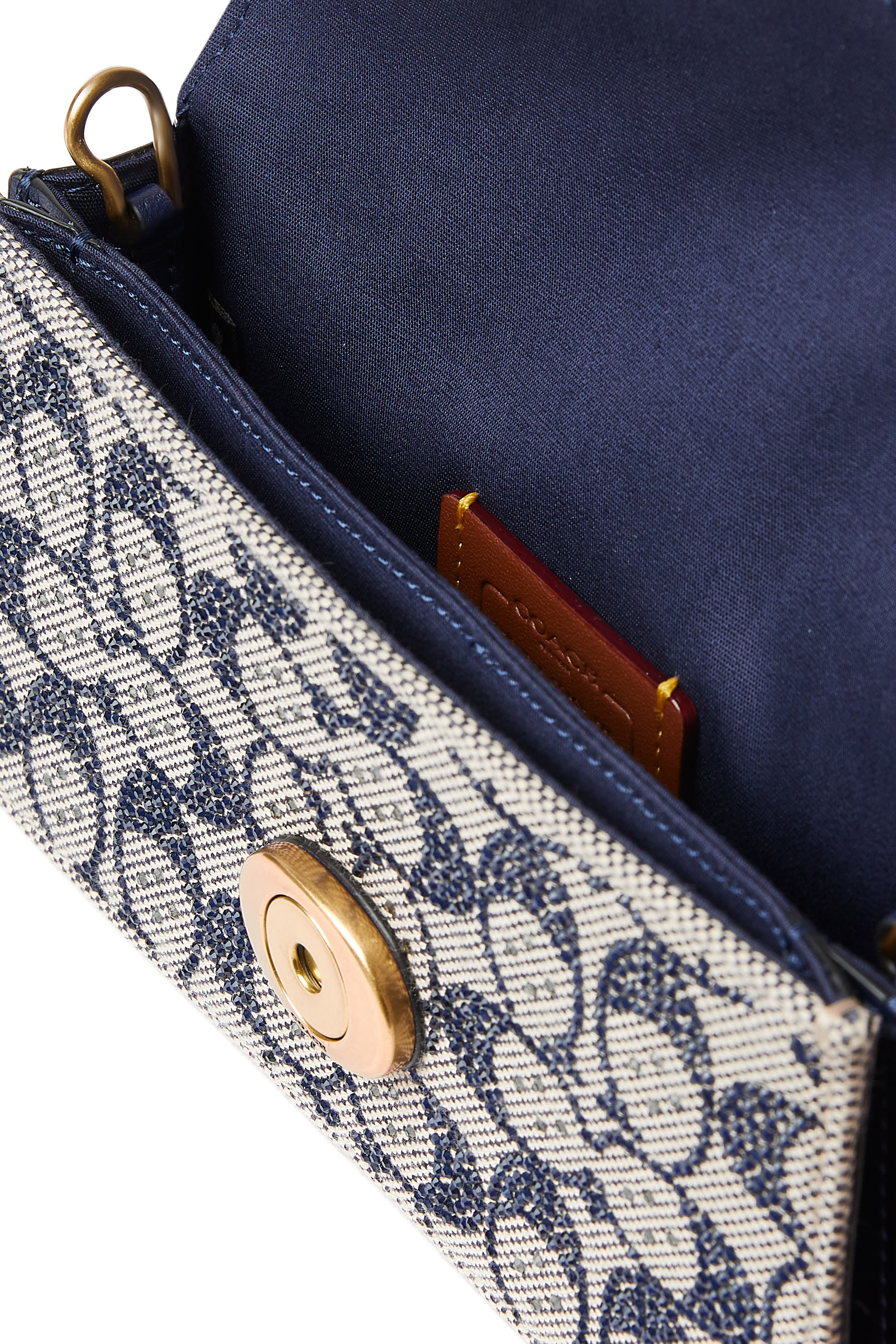 حقيبة كروس تابي 19 بحمالة سلسلة جاكار مزين بشعار الماركة