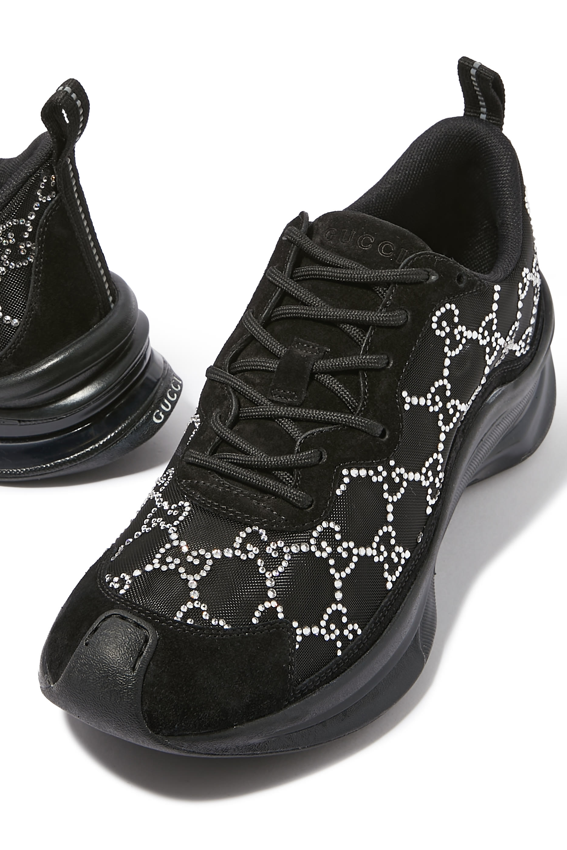 سنيكرز ران قماش شبكي بنقشة حرفي شعار الماركة وكريستال