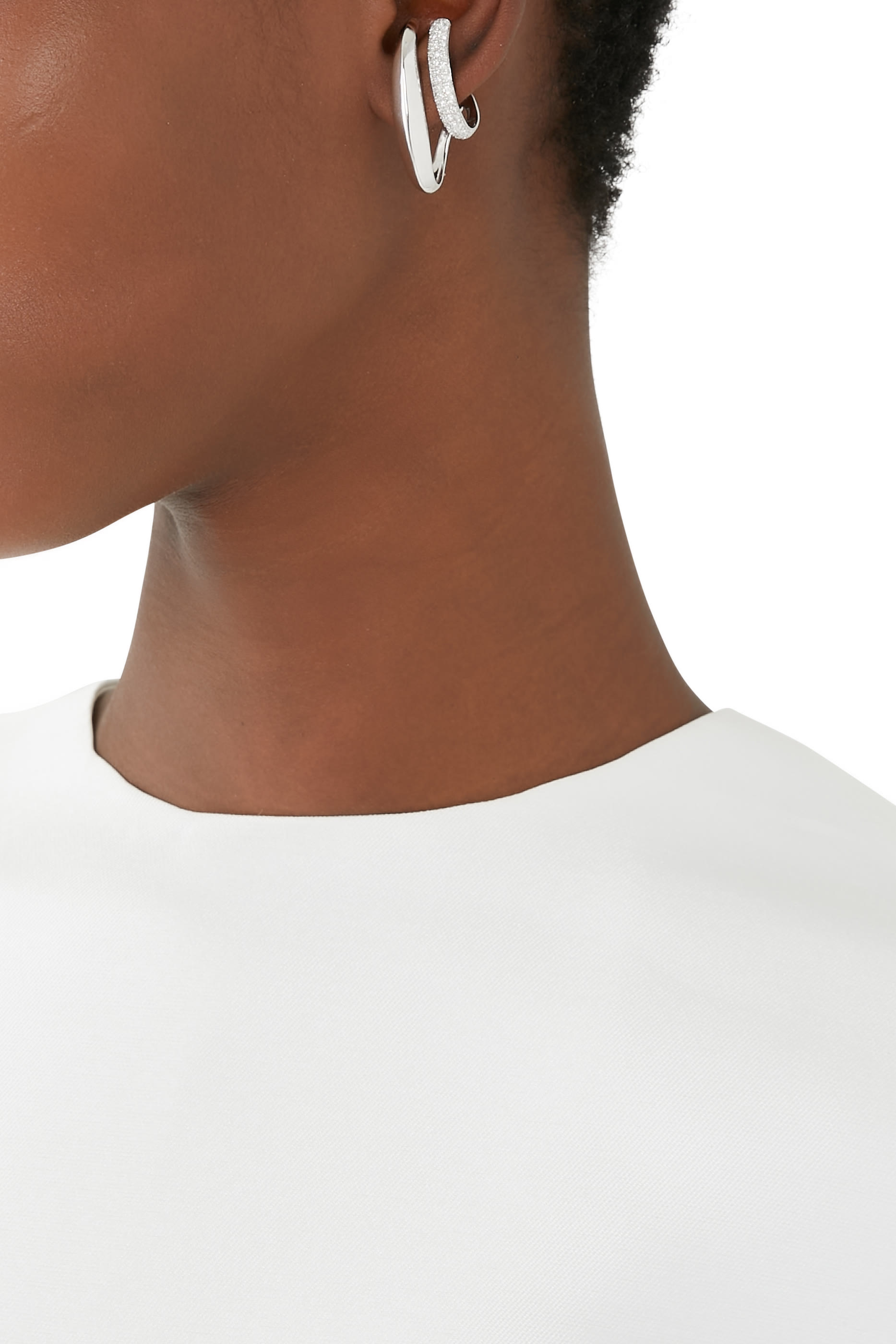 قرط منفرد ماجنتيك نانو مرصع بالماس ذهب أبيض عيار 14 قيراط