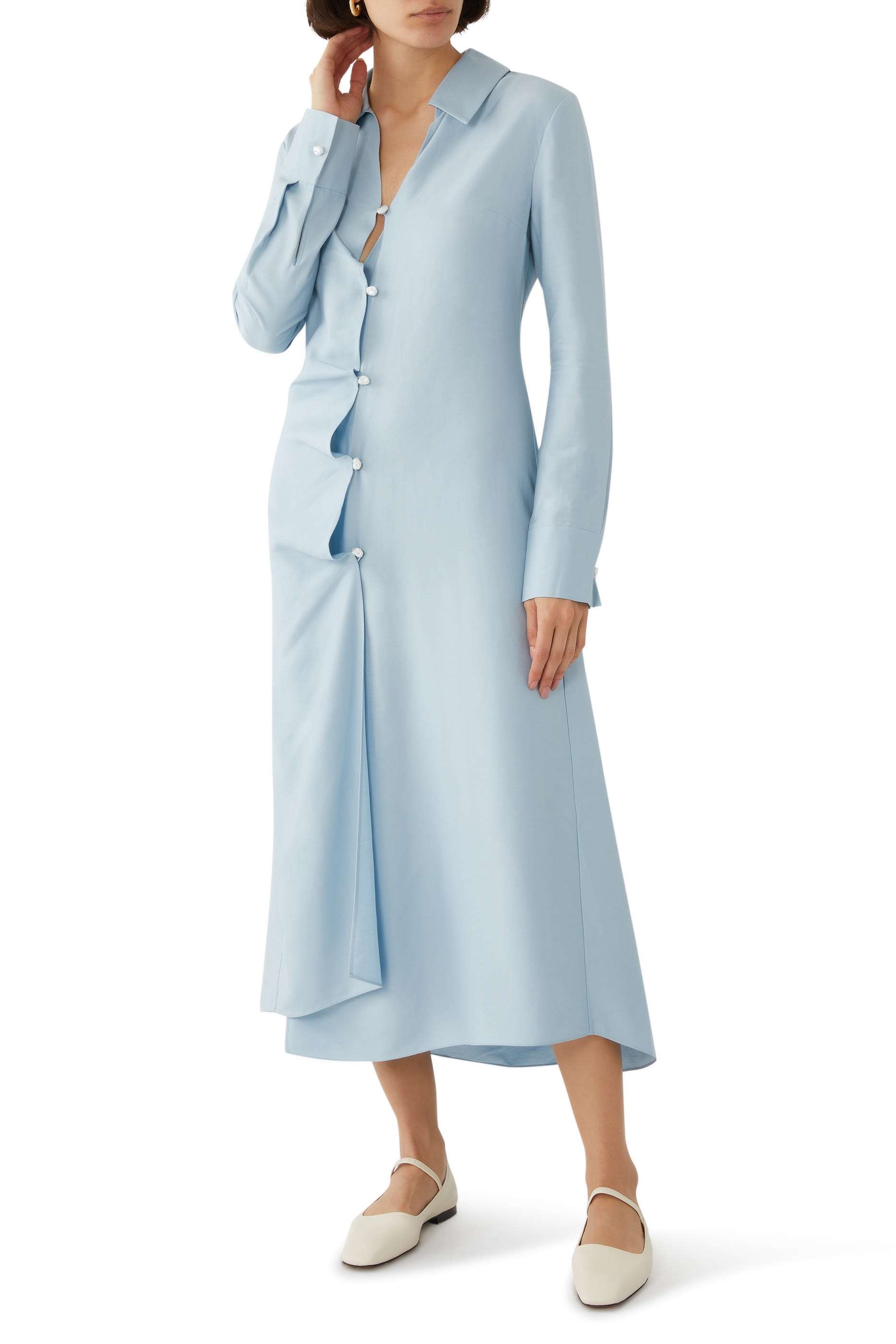 فستان سبينسر متوسط الطول بتصميم قميص