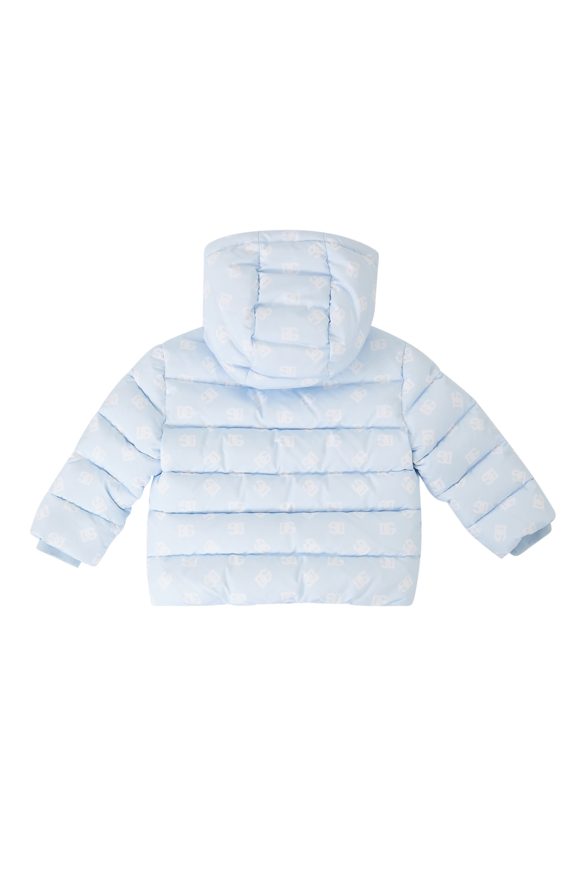 جاكيت قصير مبطن بالزغب بتفاصيل شعار الماركة بالكامل والرقعة