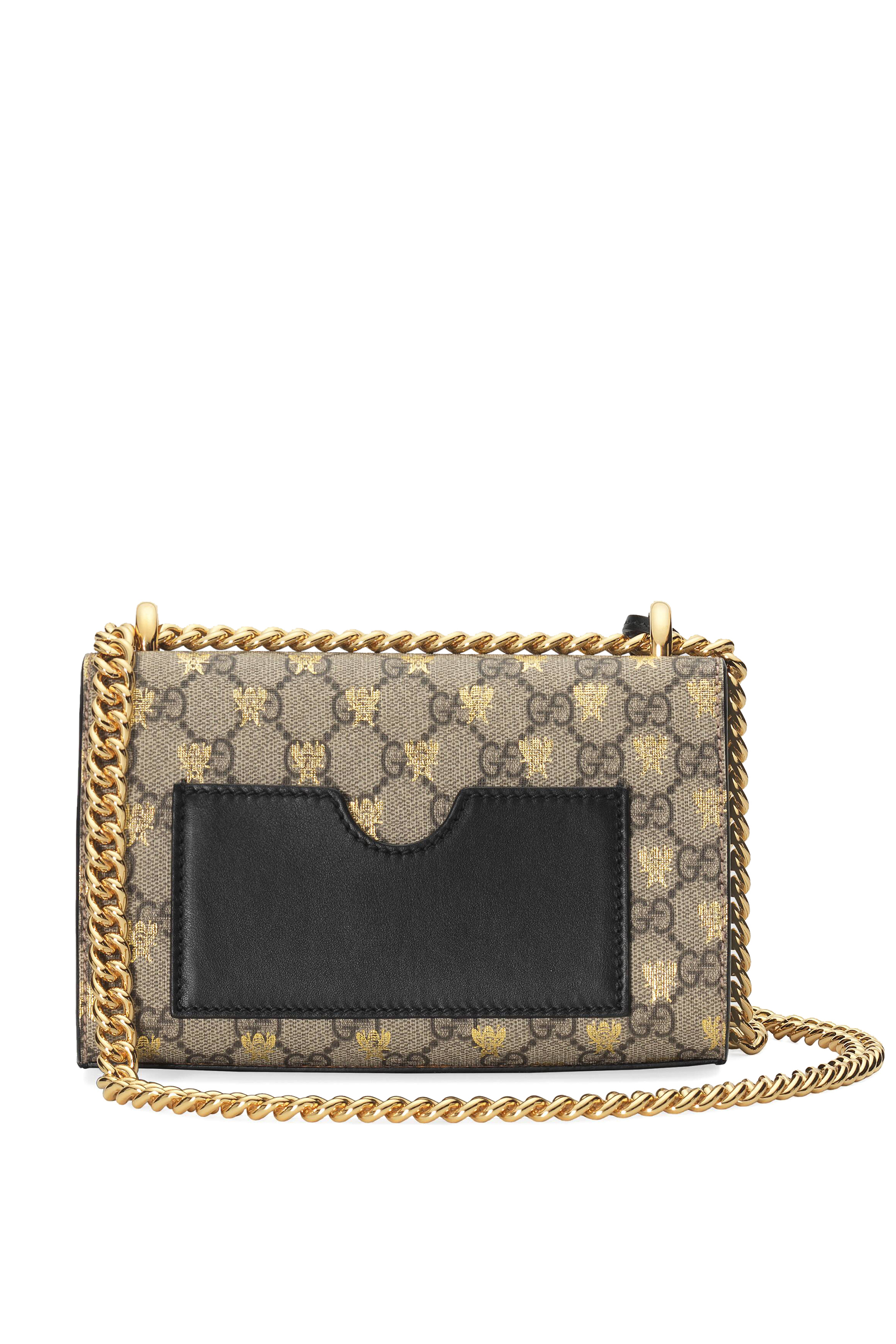 حقيبة كتف صغيرة بنقشة نحل وشعار GG وقفل