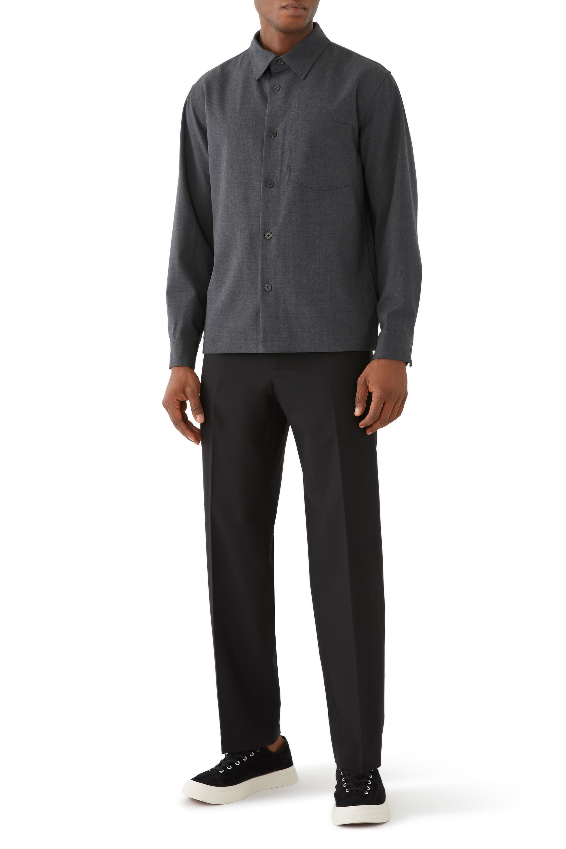 قميص بتصميم جاكيت مزيج صوف تويل