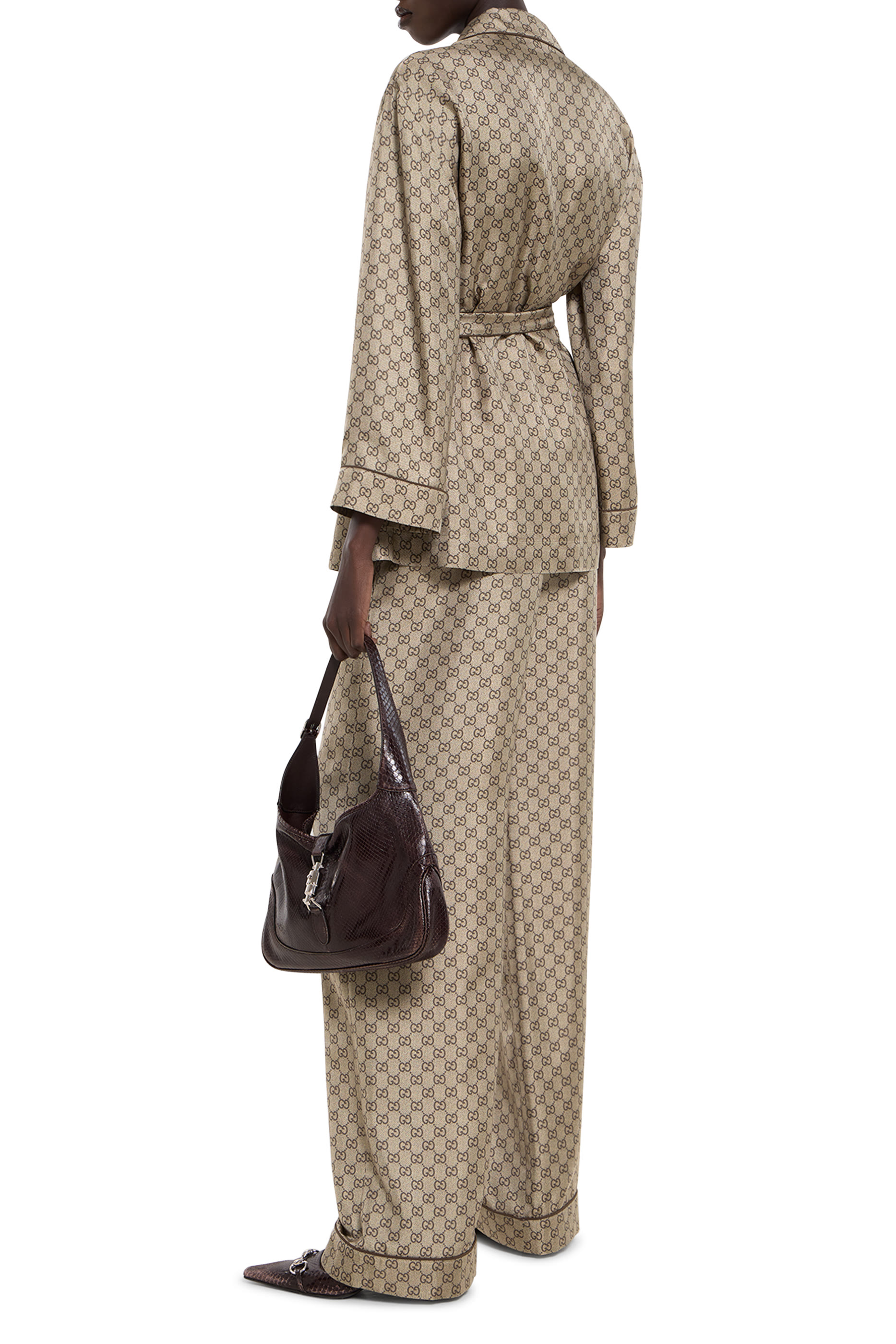 بنطال للبيت مزين كليا بنقشة حرفي شعار الماركة حرير تويل