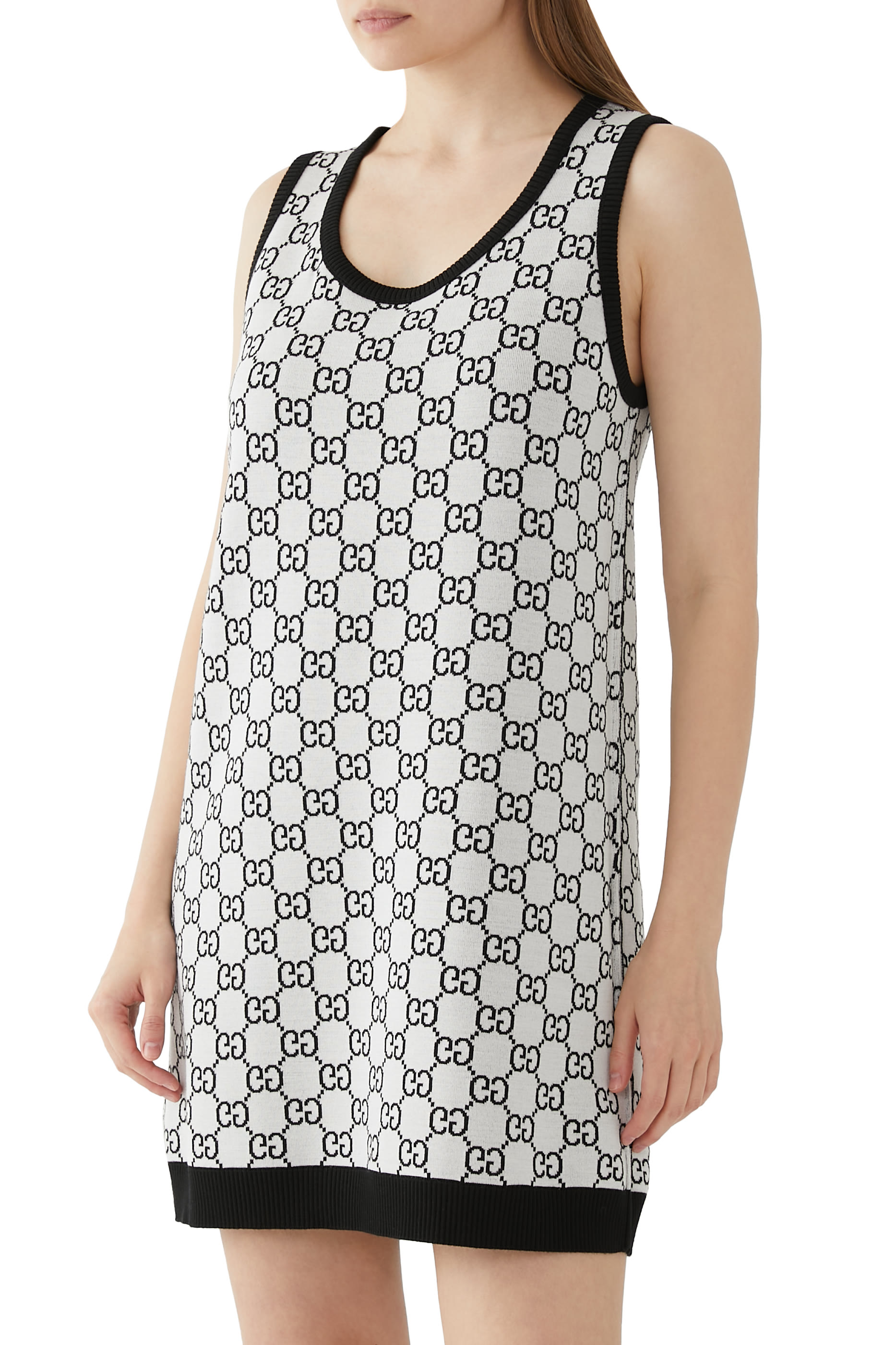 فستان قصير بنقشة حرفي شعار الماركة جاكار صوف