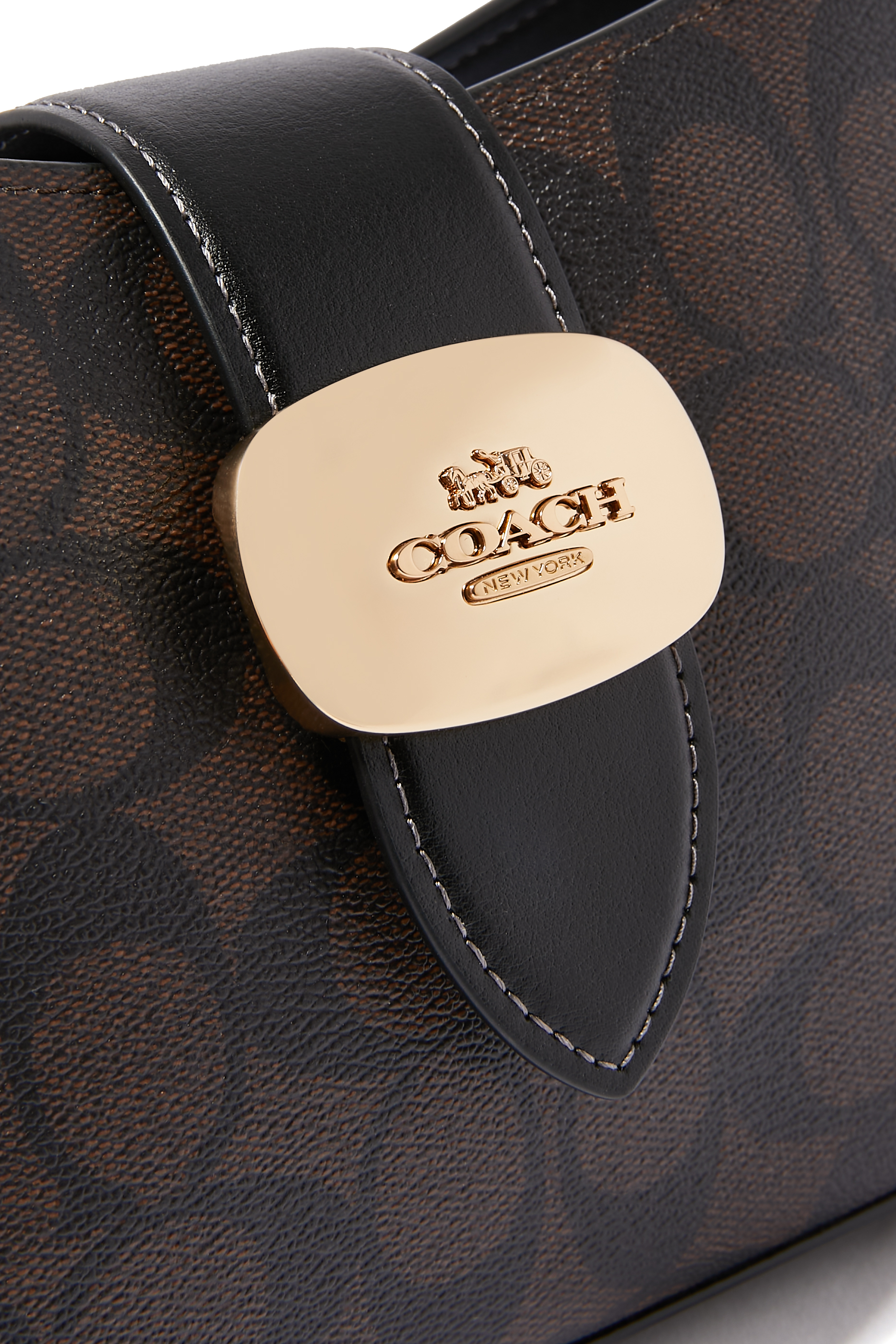 حقيبة كتف إليزا قماش قنب مزين بنقشة شعار الماركة