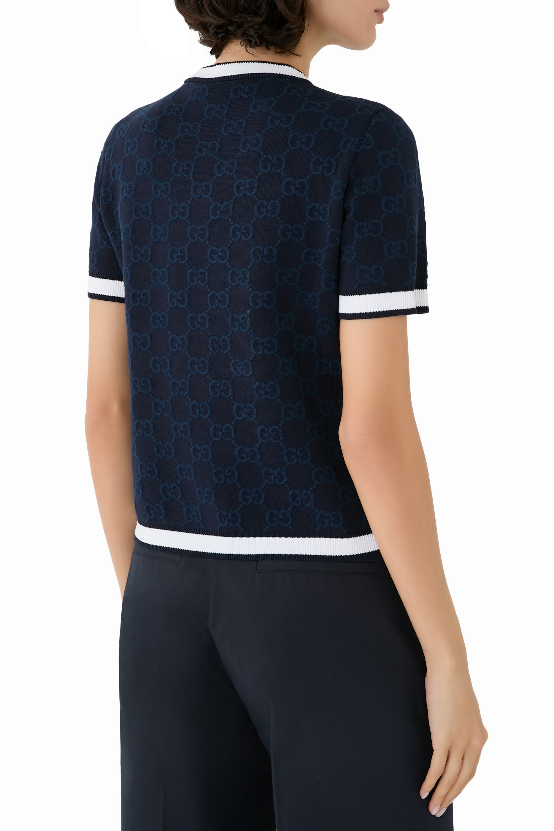 بلوزة قطن فاخر بنقشة حرفي شعار الماركة جاكار