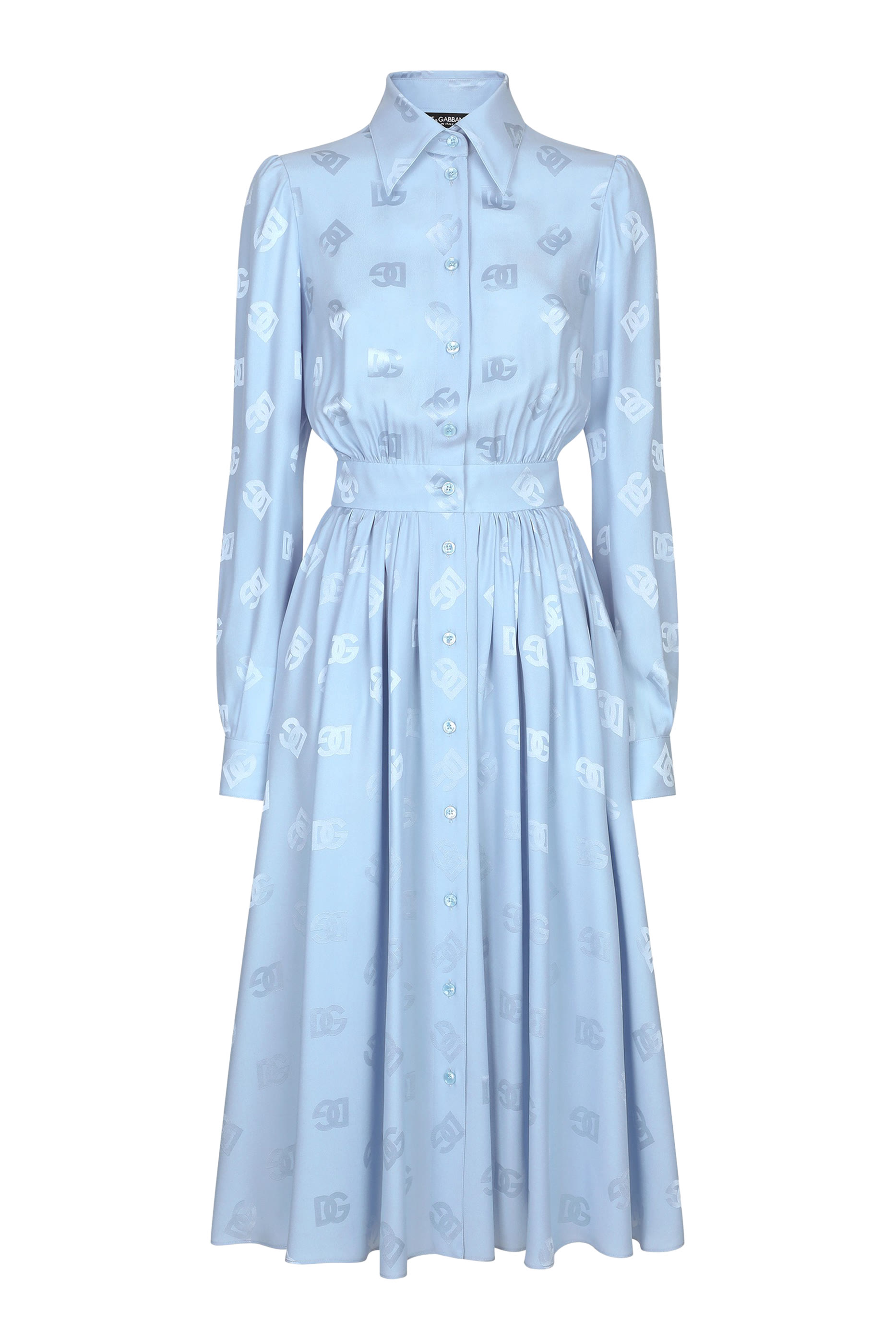 فستان بتصميم قميص بشعار الماركة بلمسة جاكار حرير ستان