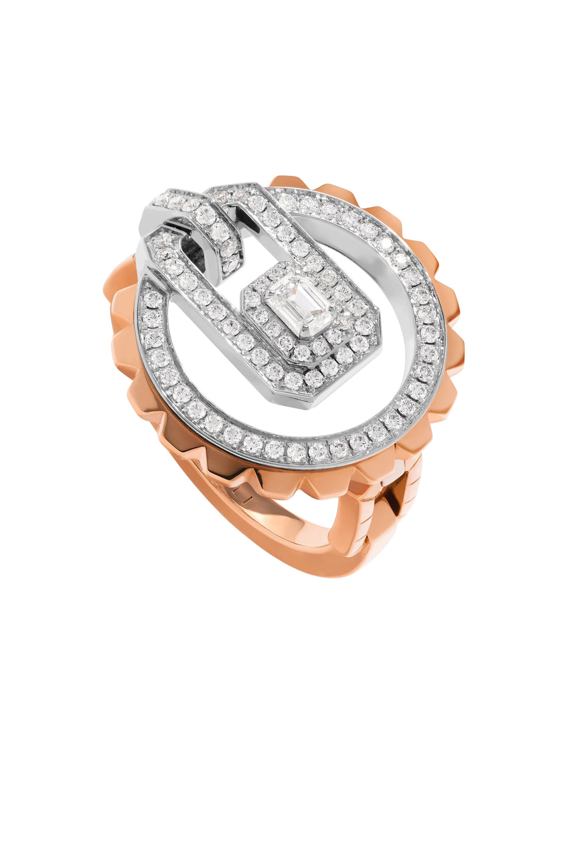 خاتم ستيتمنت امباير متوسط بلونين مرصع بماس، ذهب أبيض ووردي عيار 18