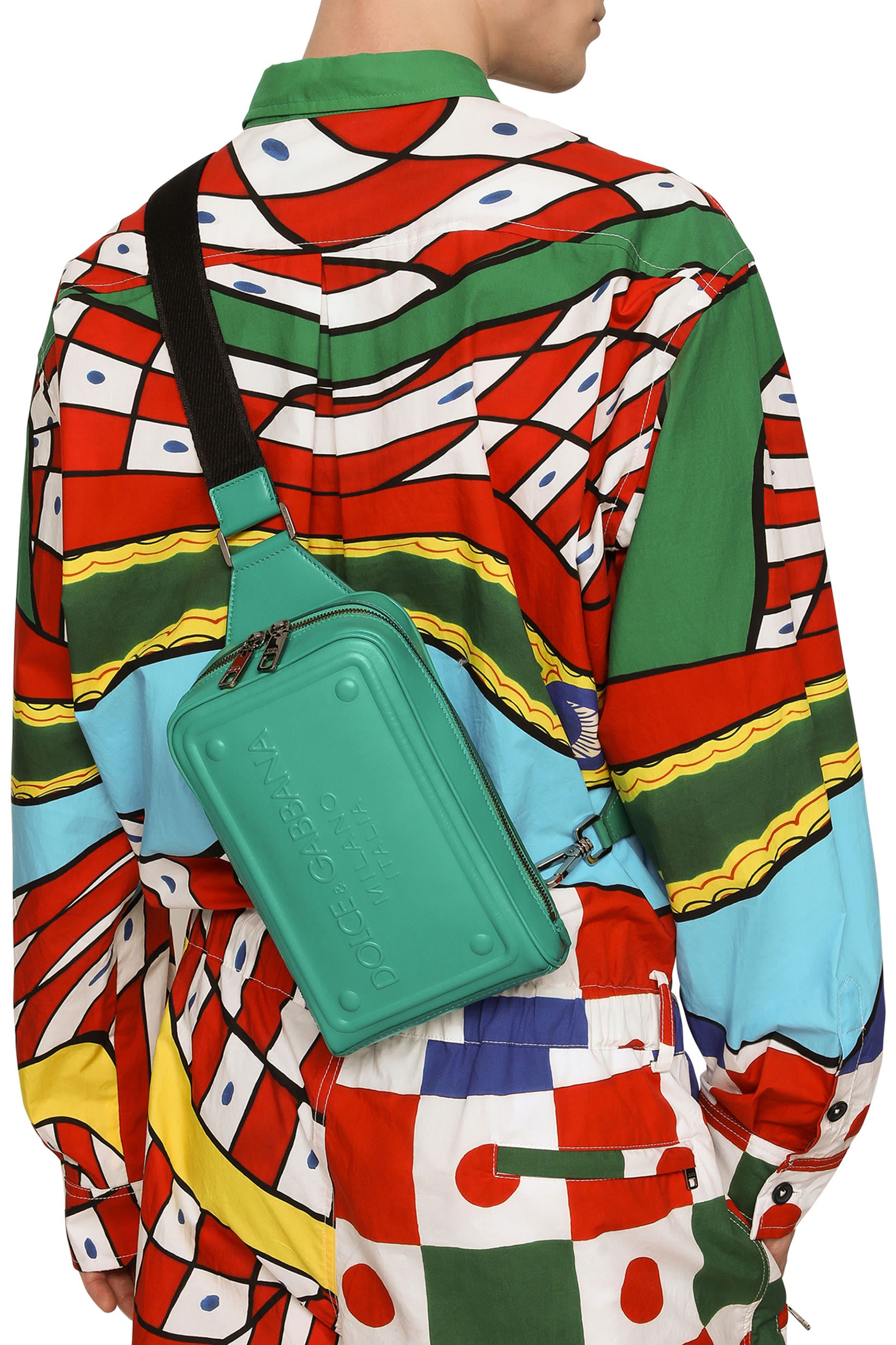 حقيبة خصر برقعة شعار الماركة جلد عجل