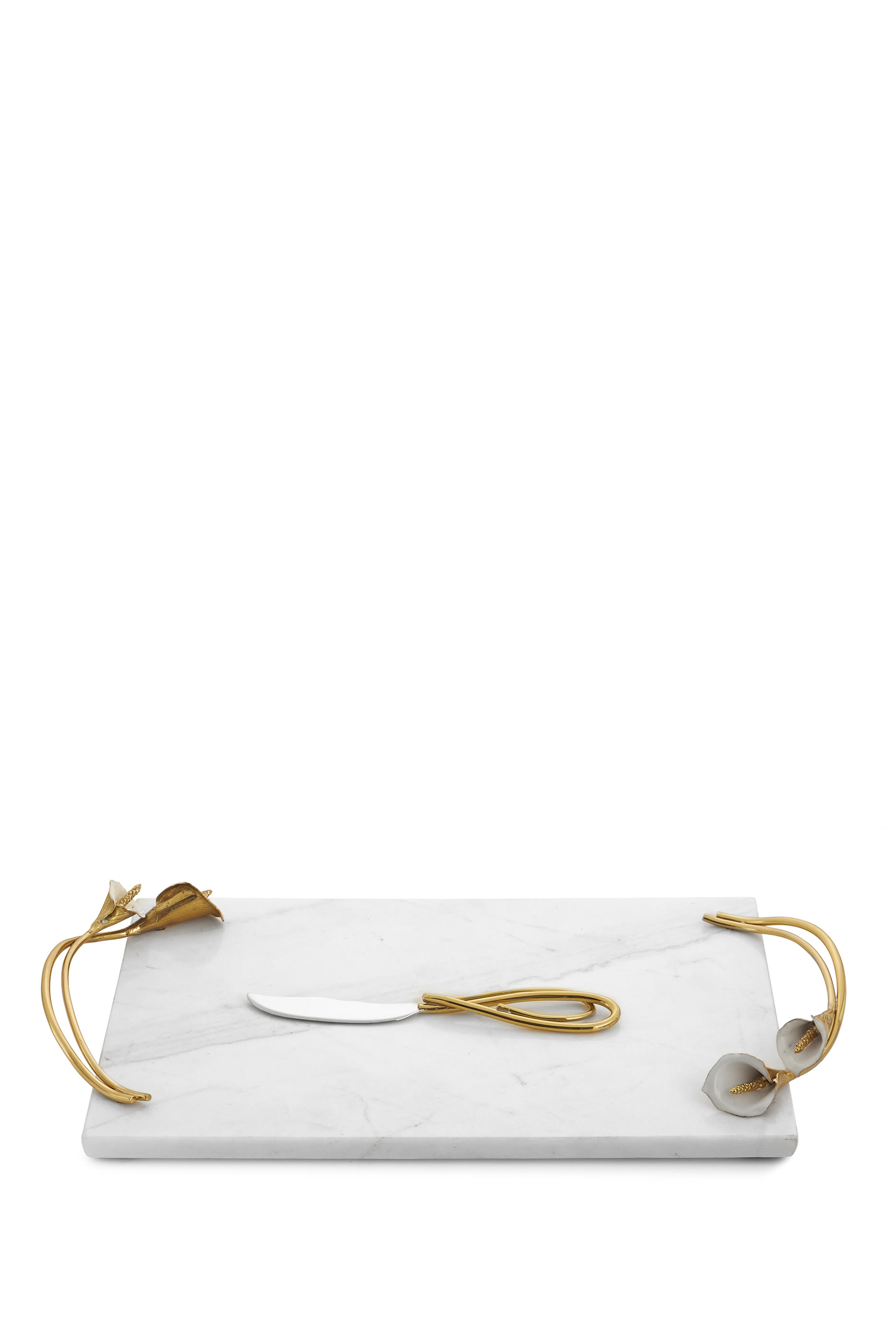 لوح تقطيع جبن وسكين مزين بزهرة الكالا