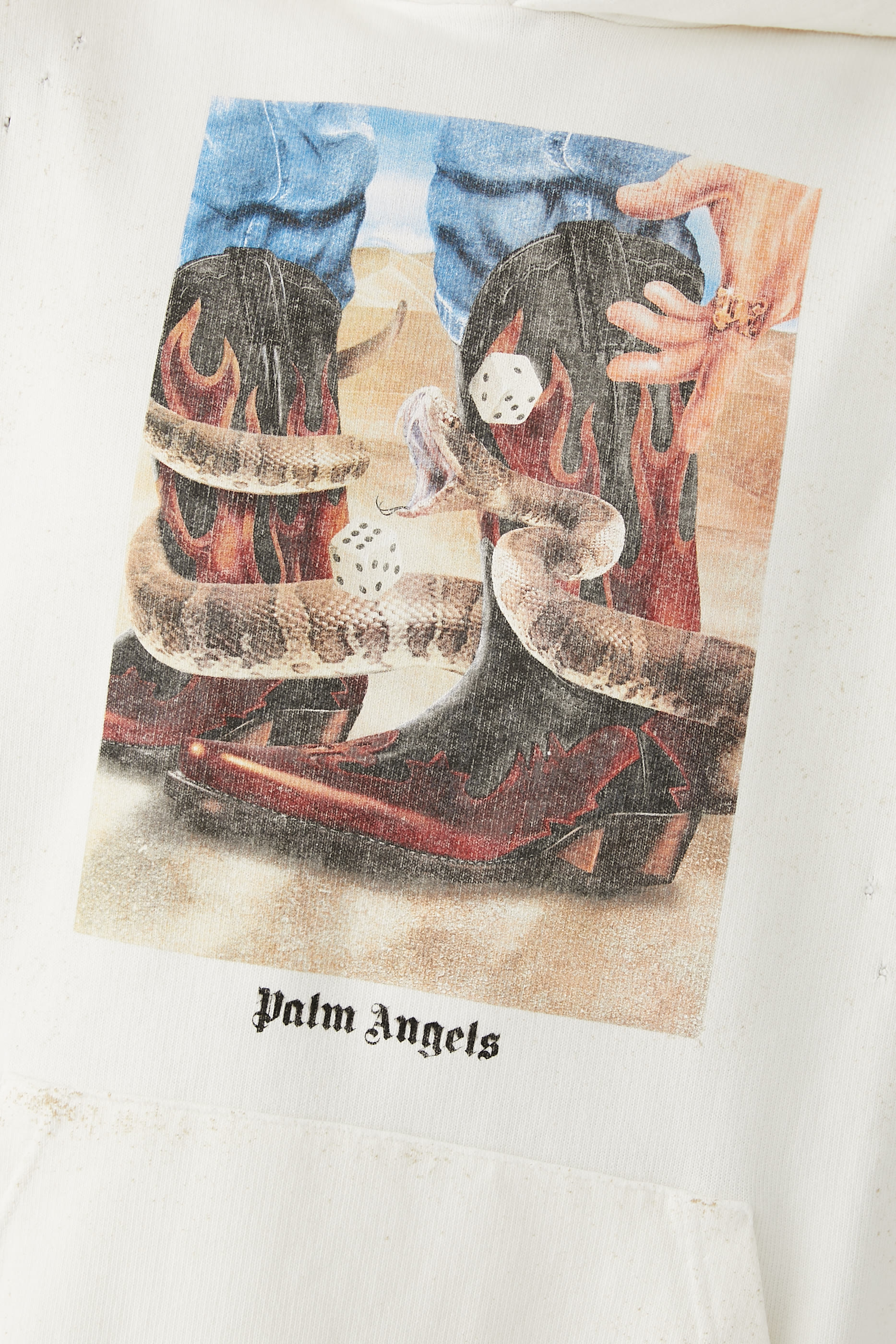 سويت شيرت بغطاء رأس وطبعة نرد وشعار الماركة