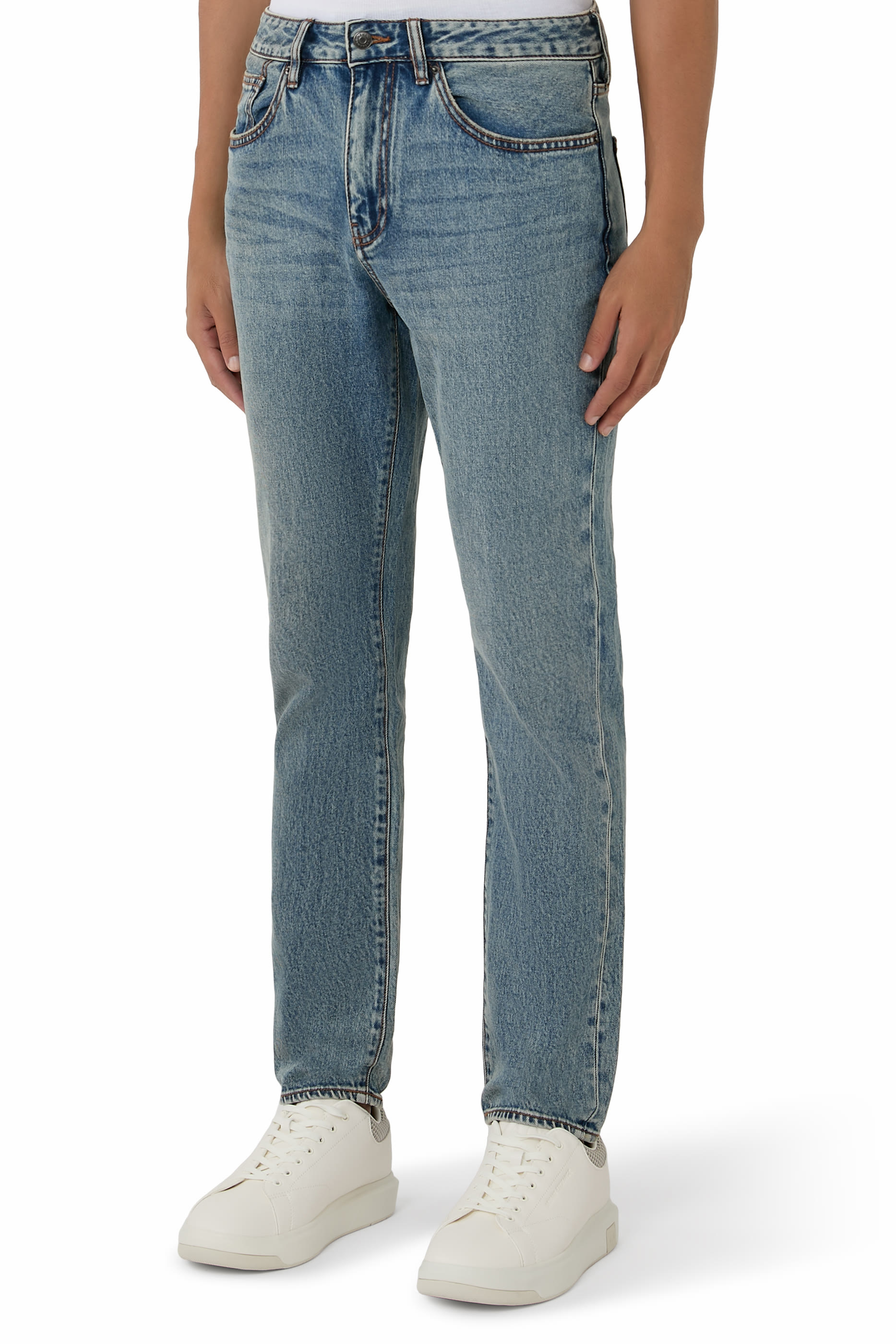 بنطال جينز وان بلوك اب بقصة ضيقة دنيم