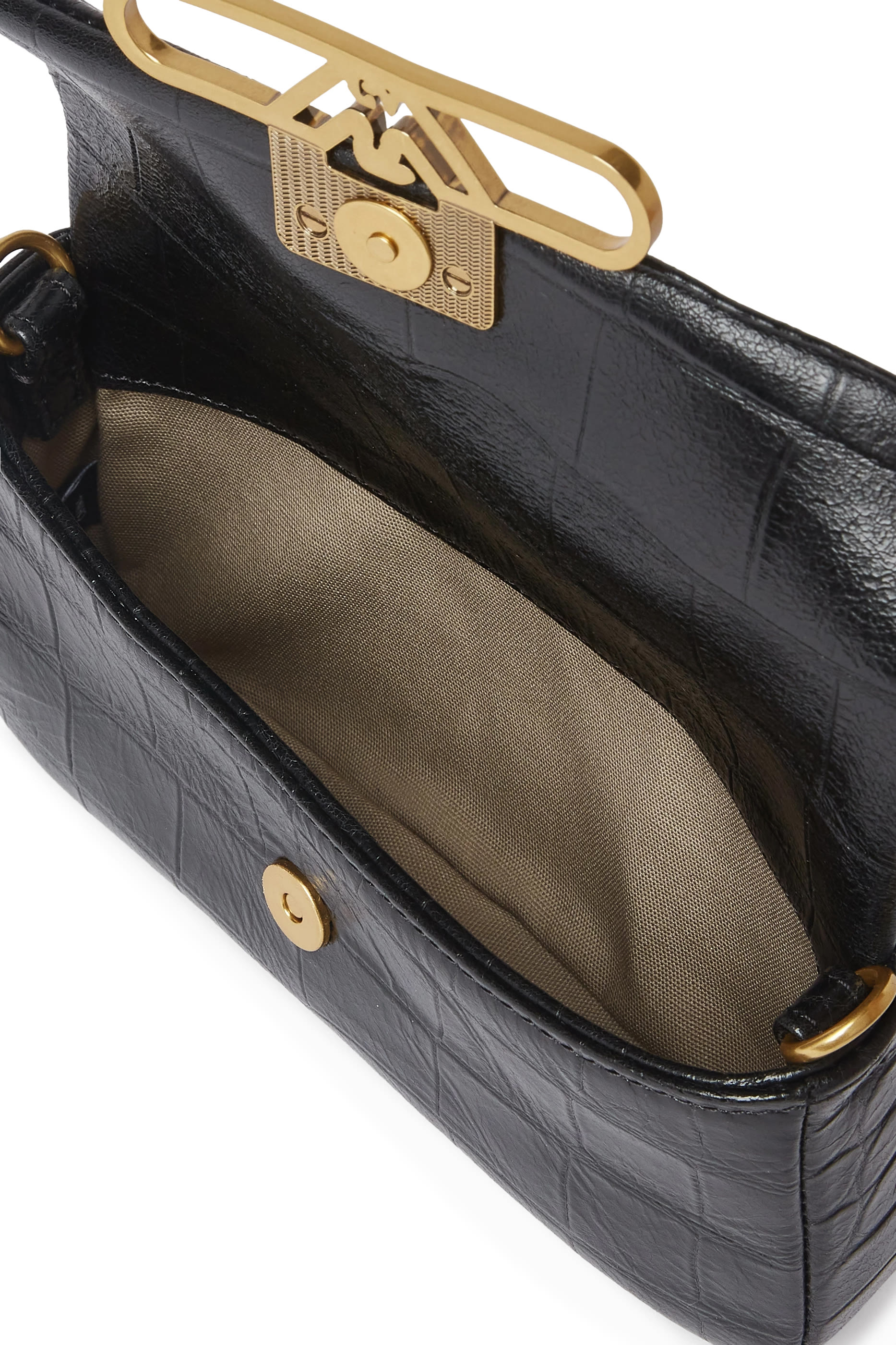 حقيبة كروس بودي بشعار الماركة جلد بنقشة جلد التمساح