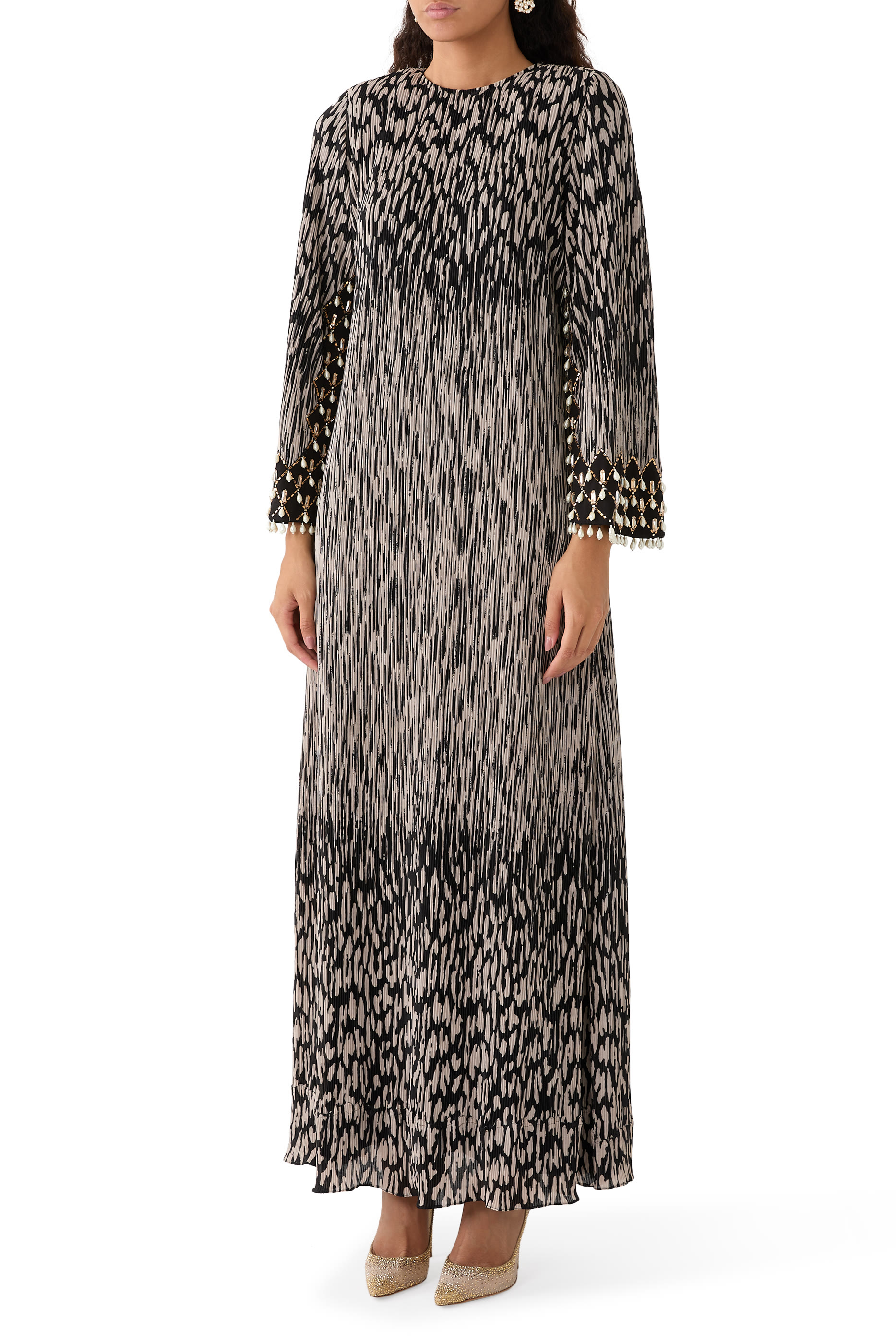 فستان وورك بتصميم مجعد مرصع بكريستال