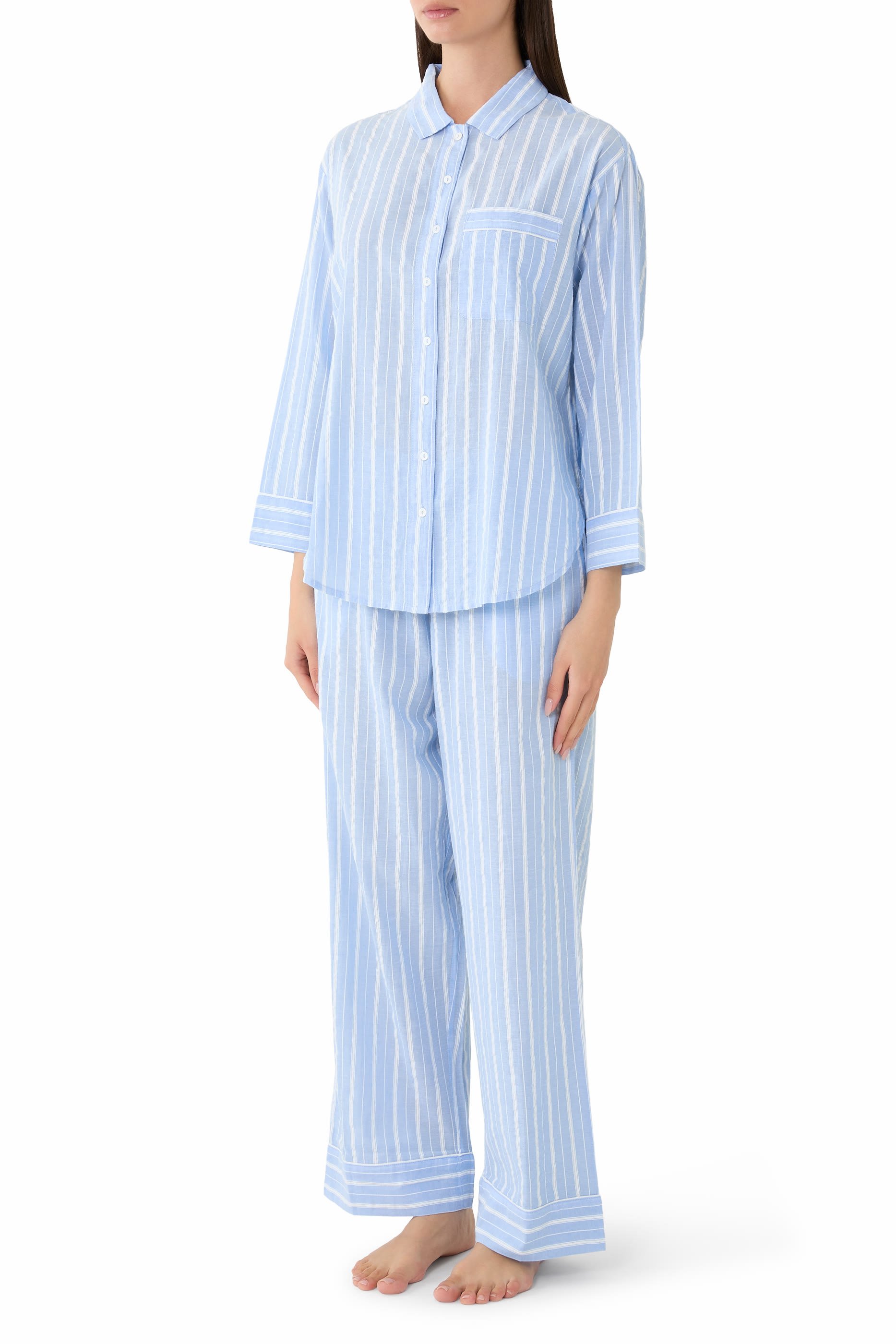 Organic Cotton Seersucker Relaxed Stripe Pajama Set 