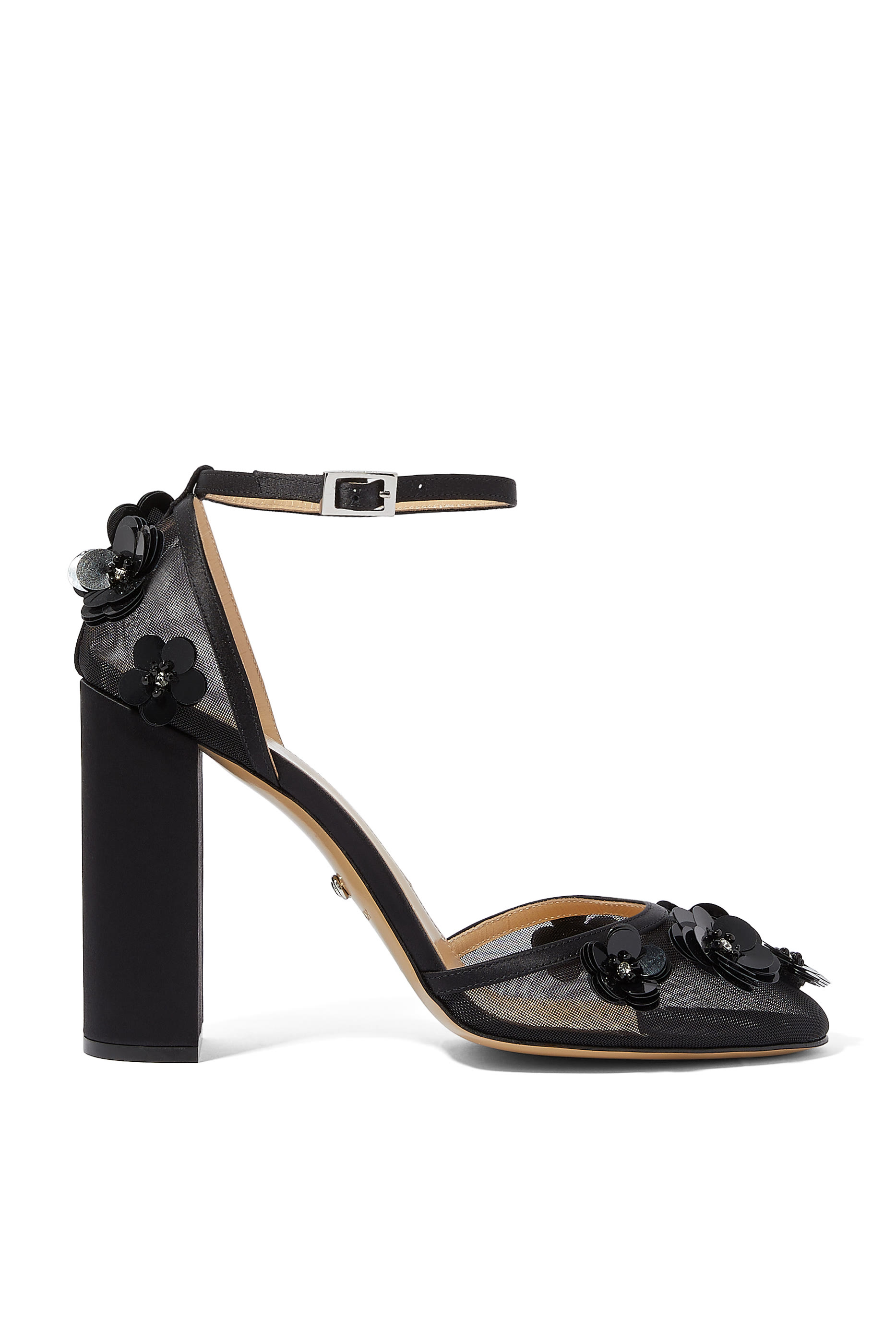 حذاء كلاسيكي 100 بسير كاحل وزهور قماش شبكي