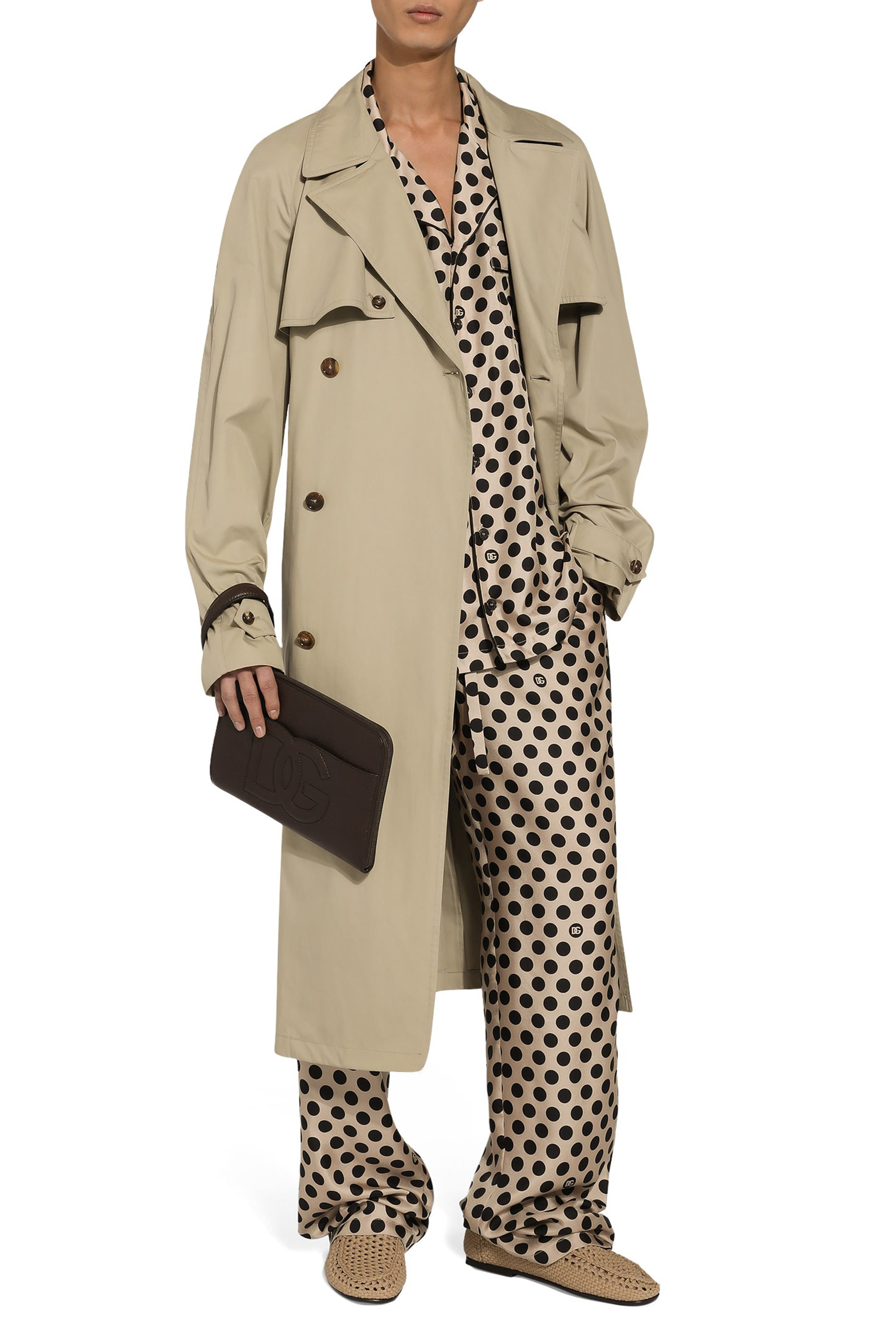 بنطال رياضي بنقشة نقاط وشعار الماركة حرير