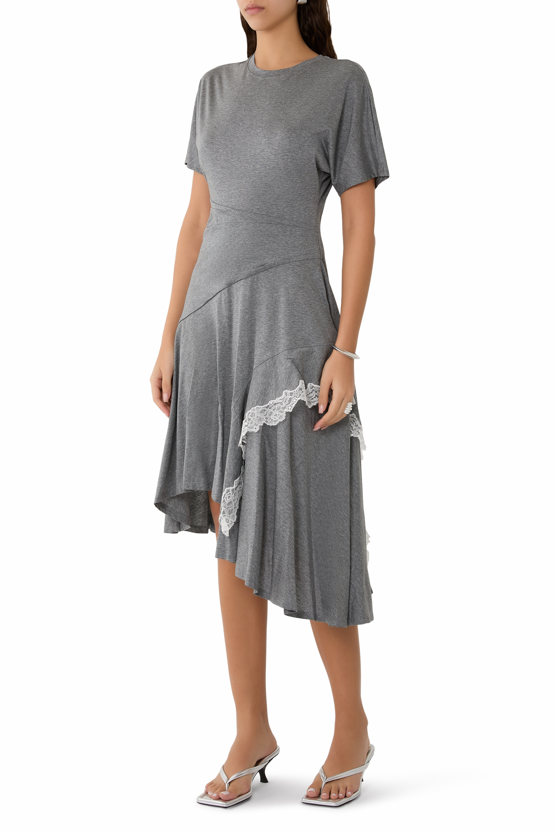 فستان درابيه بأكمام قصيرة وحافة دانتيل