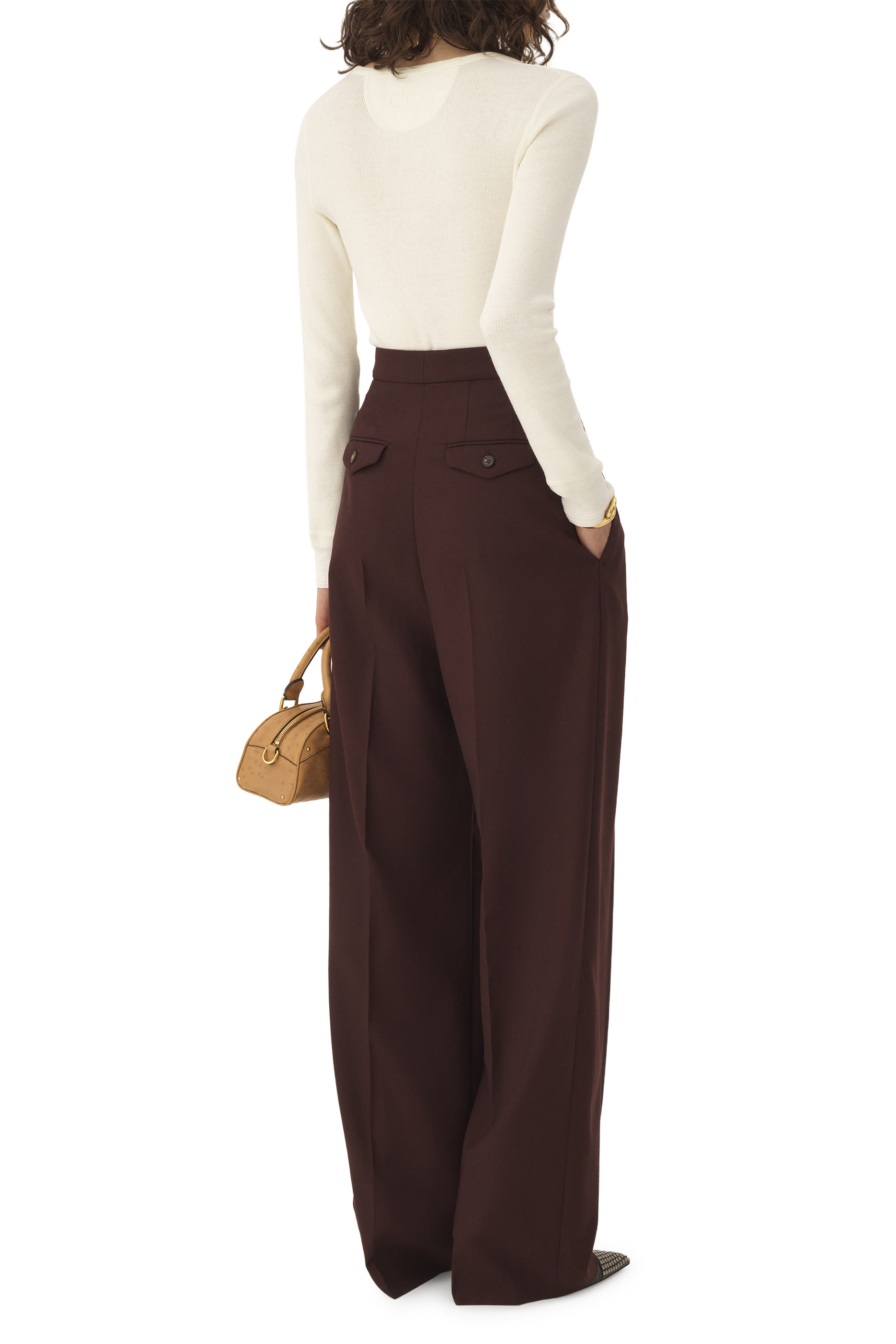 بنطال بخصر مرتفع مزين بكشكش