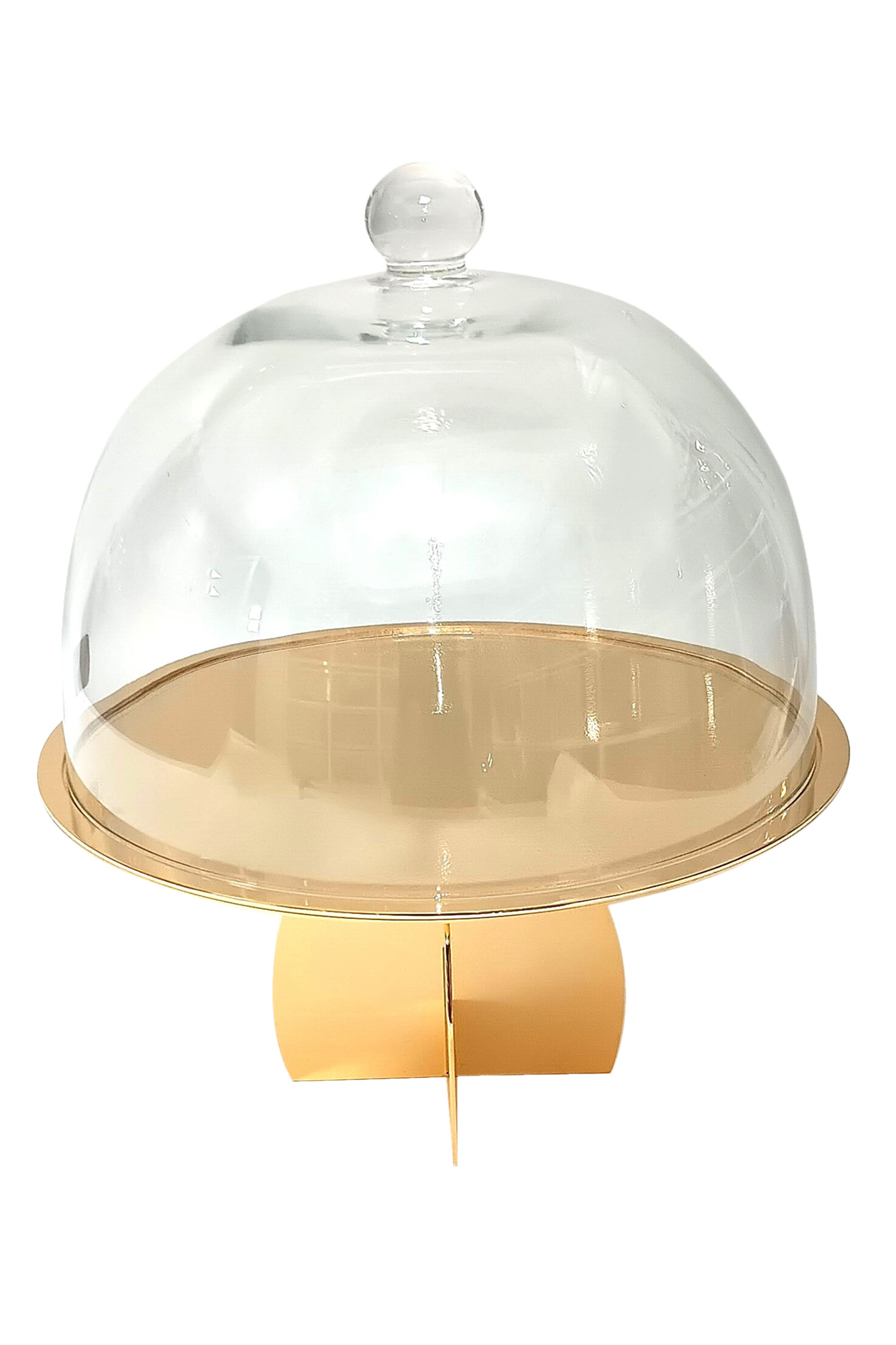 حامل كيك ستانلس ستيل بنقشة جلد الفيل مع غطاء زجاجي