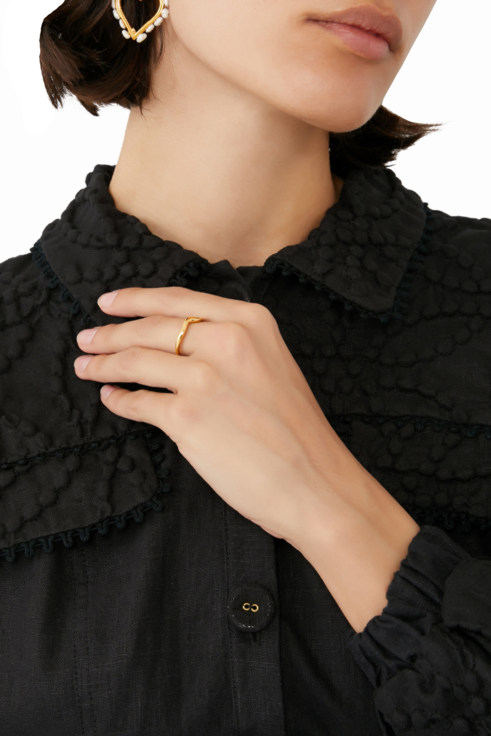 خاتم مولتن متموج فضة إسترلينية مطلية بذهب عيار 18