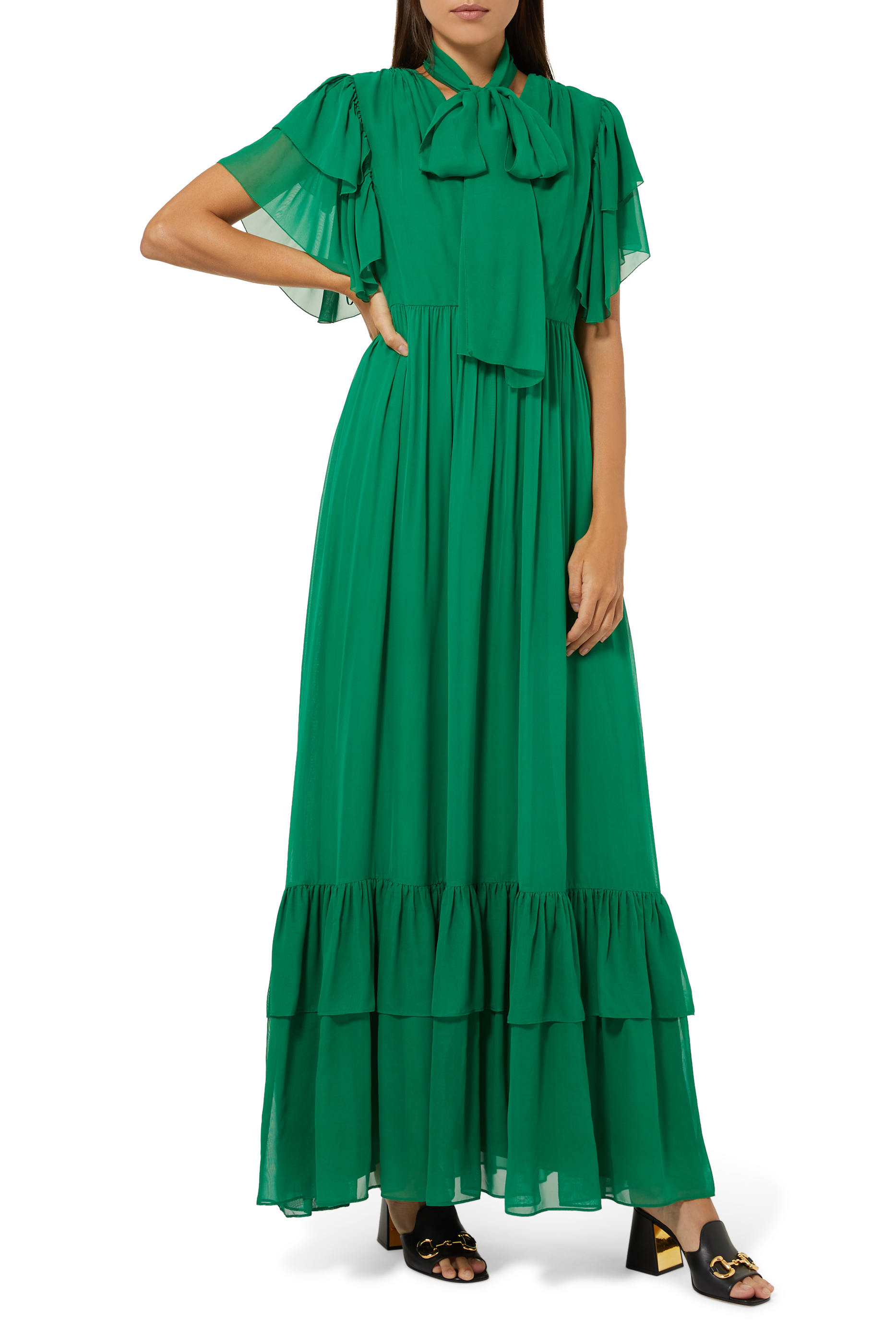 فستان اورغاندي شيفون بكشكش