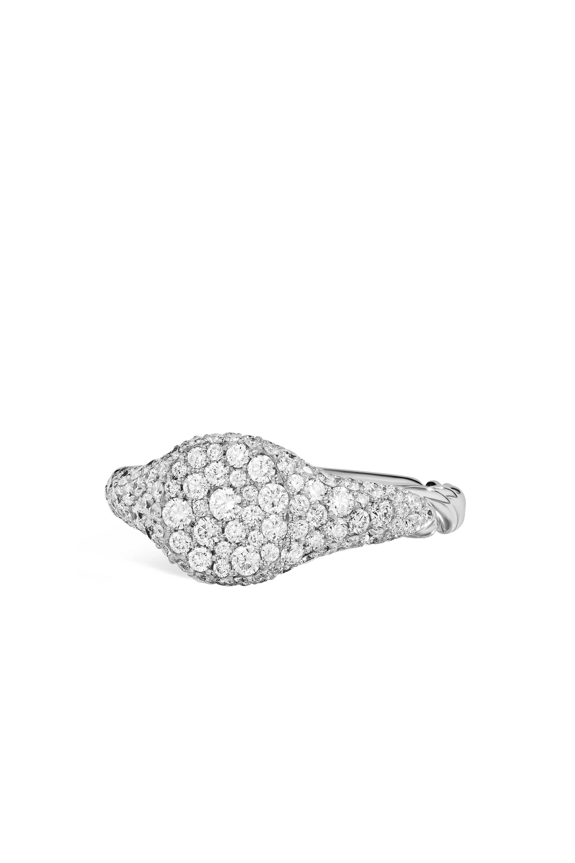 خاتم خنصر شيفرون مرصع بالماس ذهب أبيض عيار 18